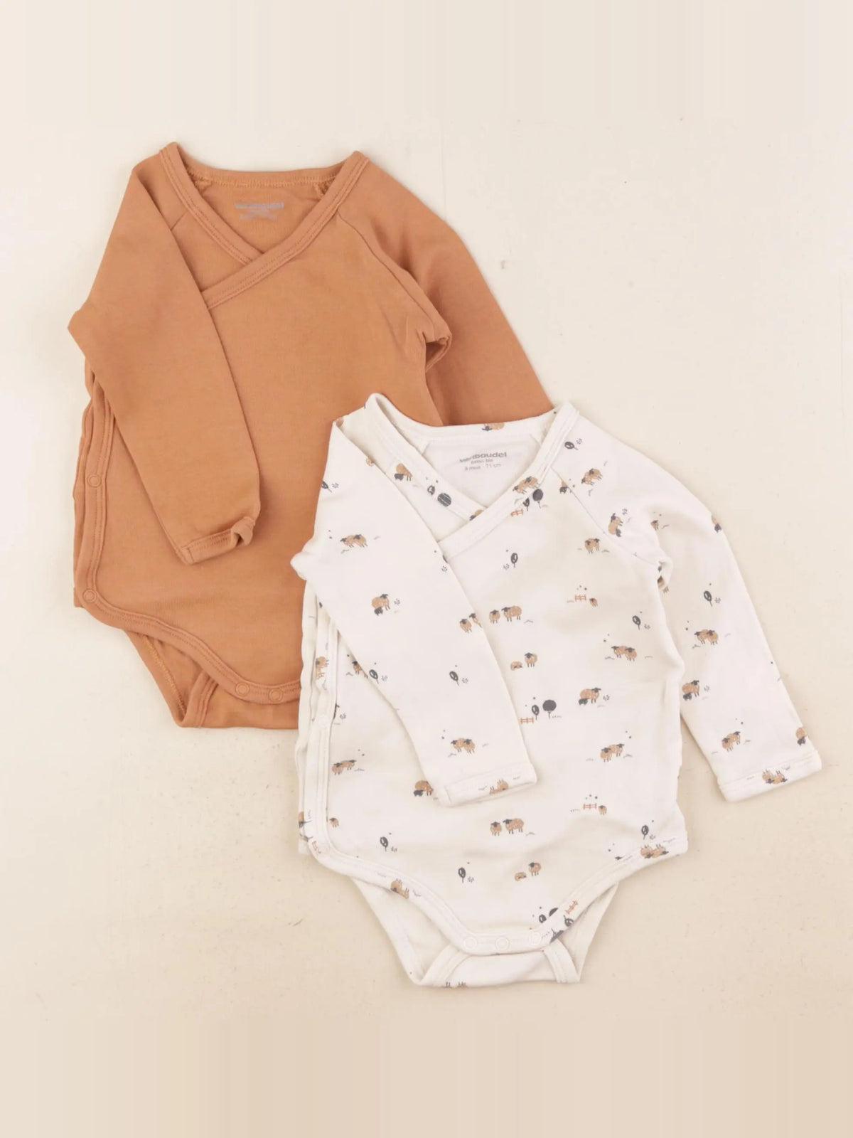 Vertbaudet - lot de 2 bodies en coton marron - 9 mois
