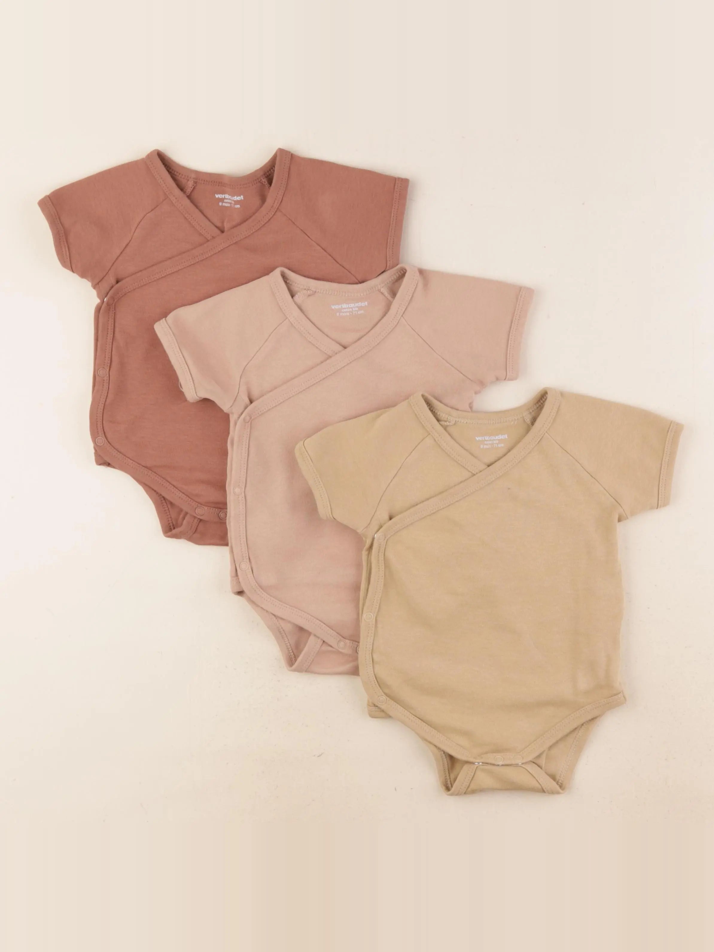 Vertbaudet - lot de 3 bodies en coton marron - 9 mois