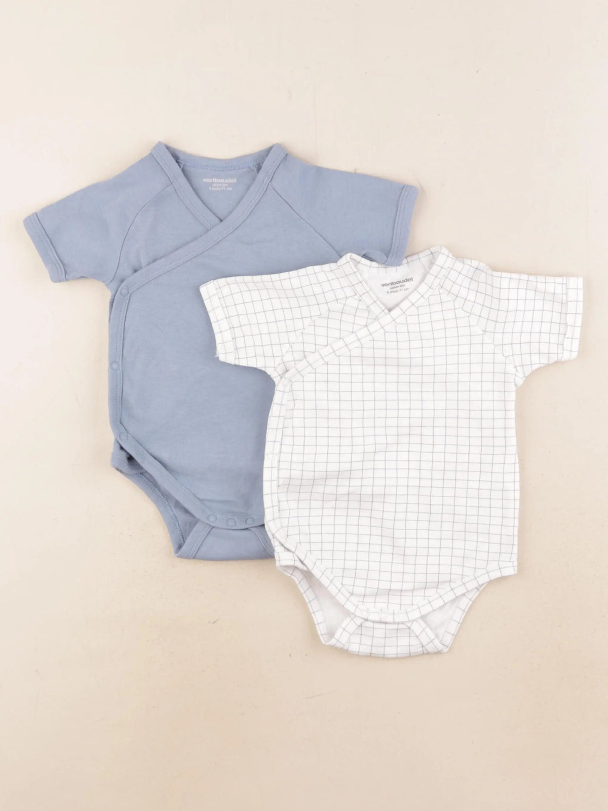 Vertbaudet - lot de 2 bodies en coton blanc, bleu - 9 mois