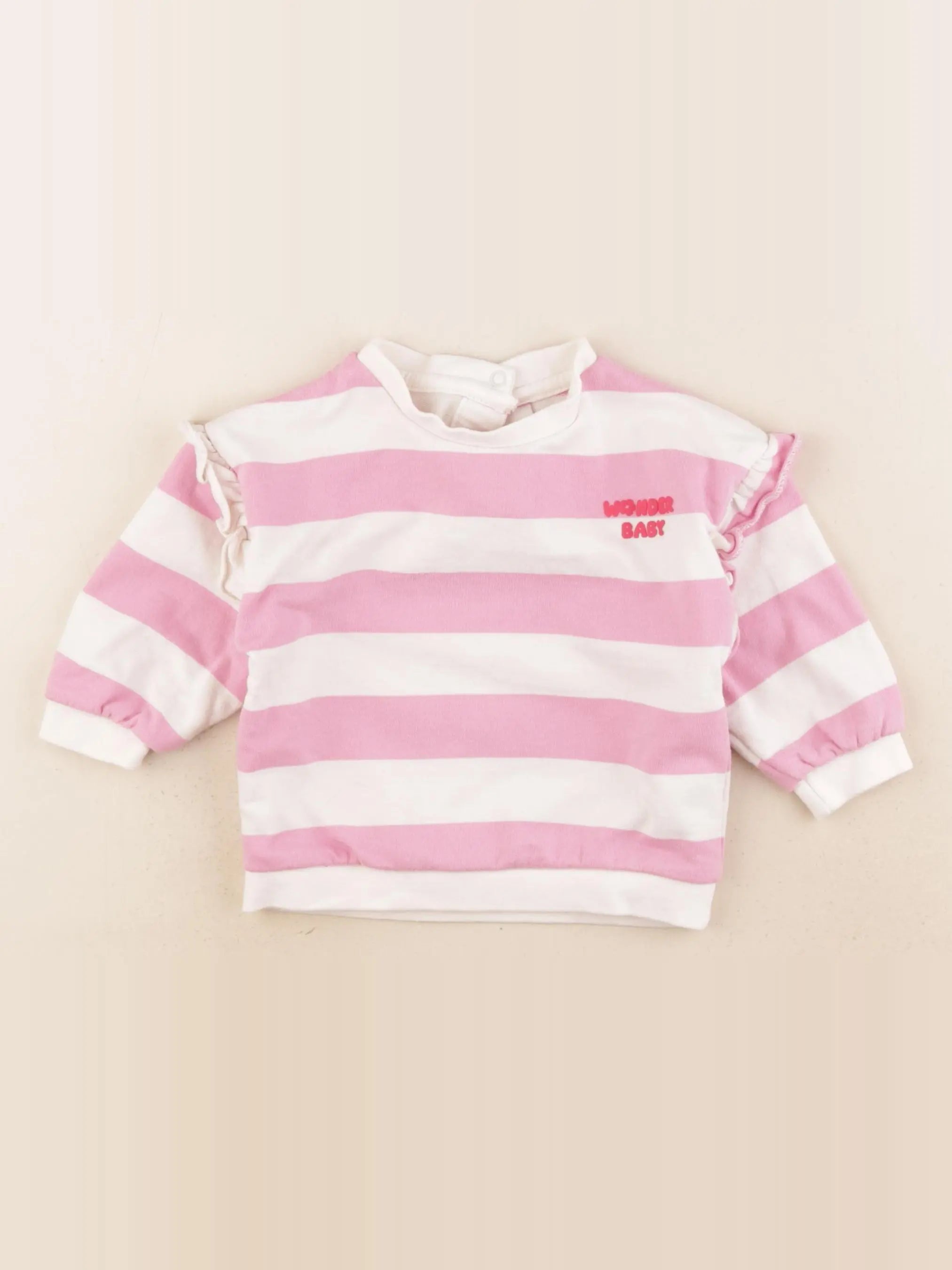 Vertbaudet - sweat rose, blanc - 12 mois