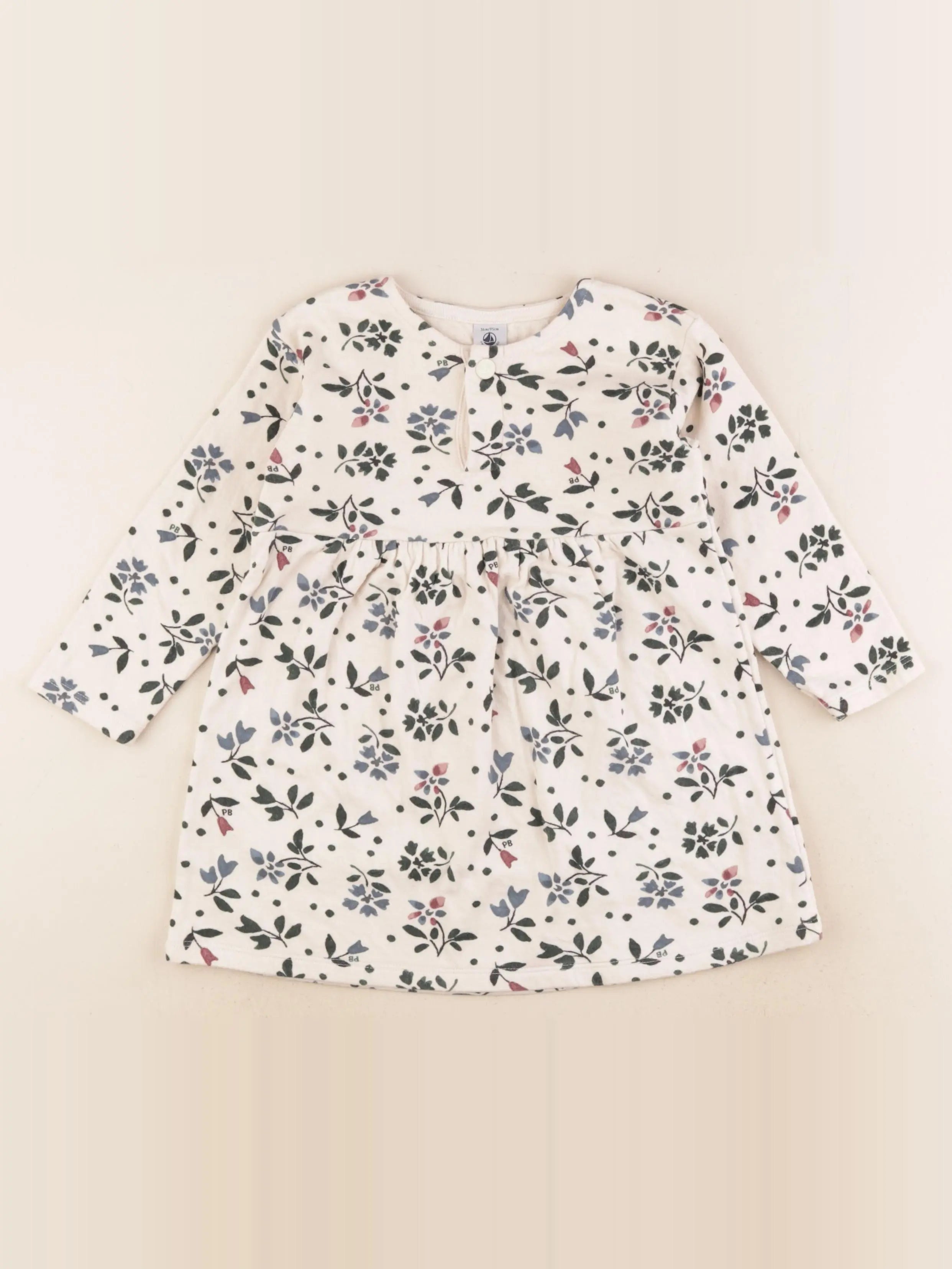 Petit Bateau - robe beige, vert - 36 mois