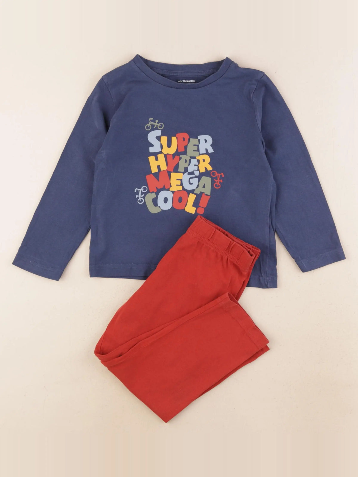 Vertbaudet - pyjama coton bleu, rouge - 4 ans