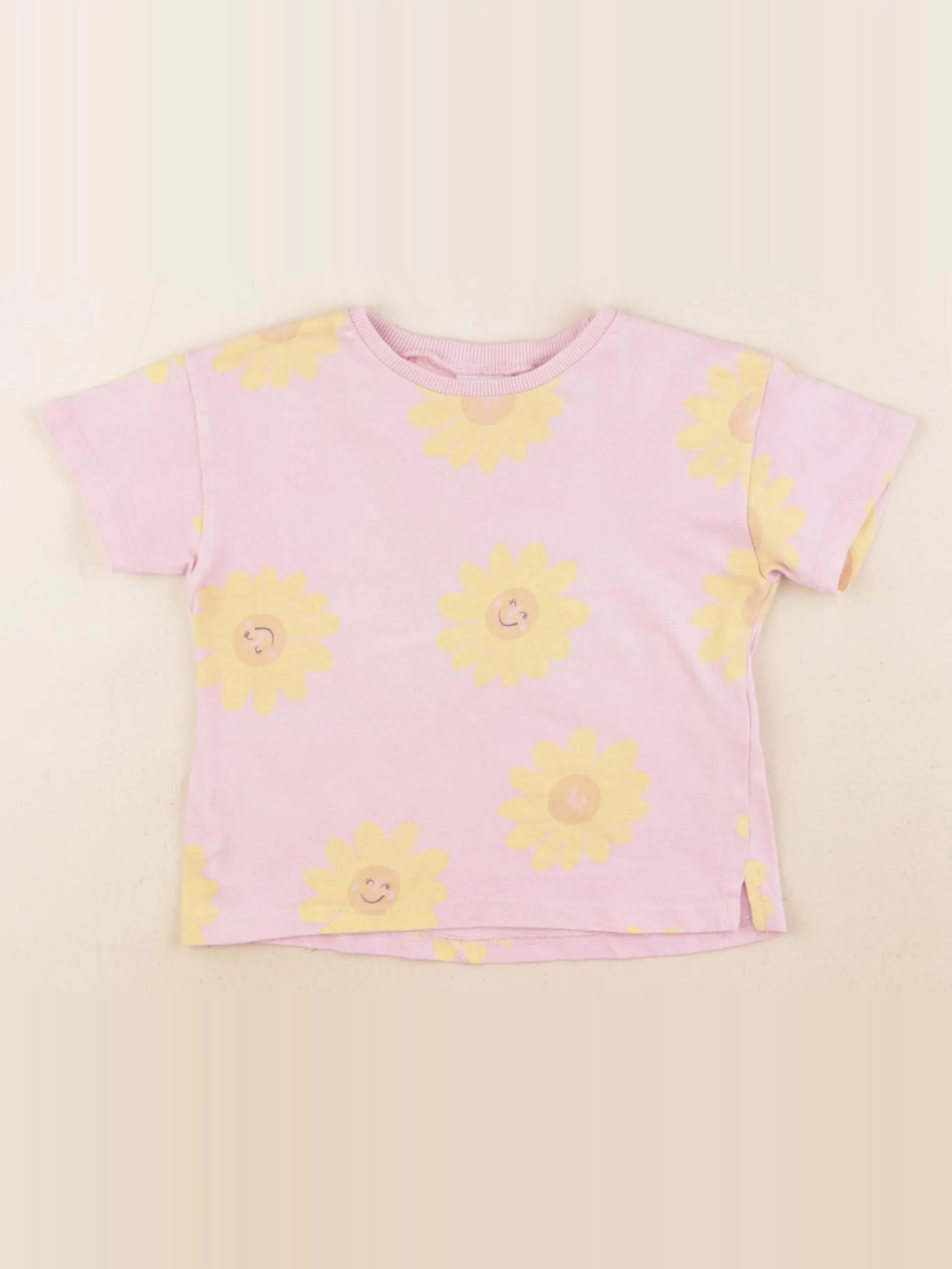 Zara - tee-shirt jaune, rose - 9/12 mois