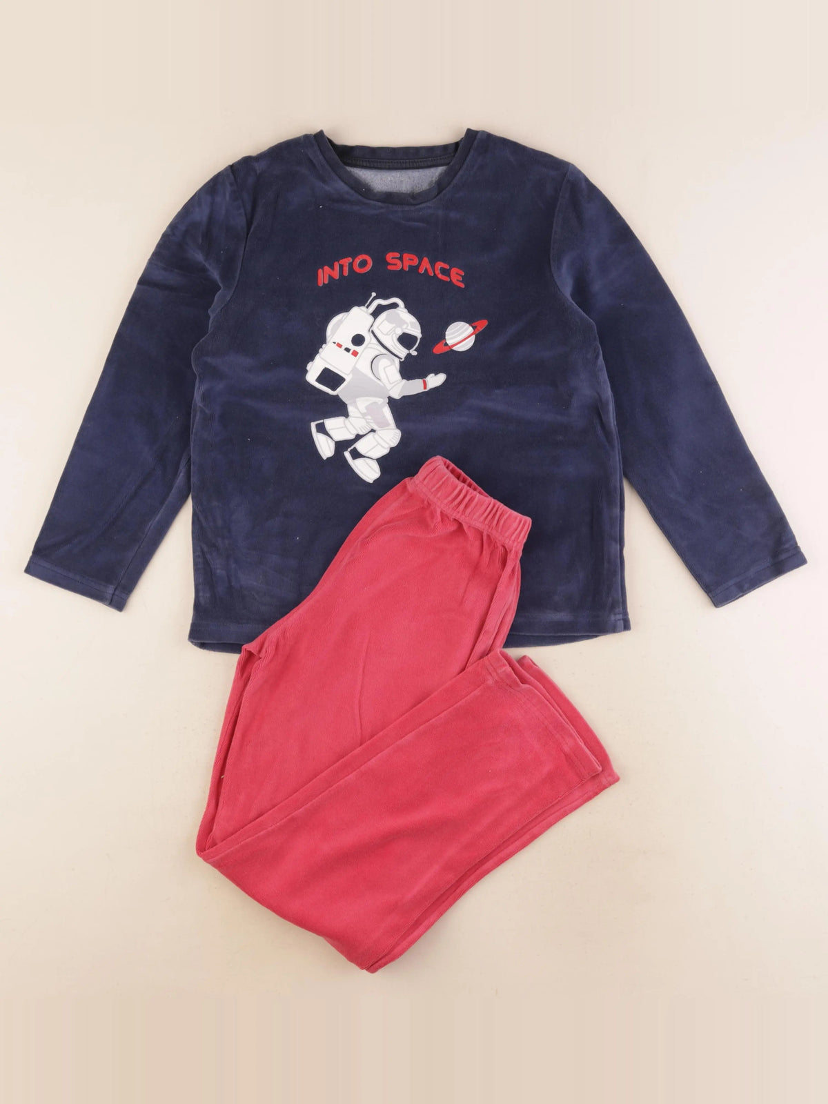 Vertbaudet - pyjama velours bleu, rouge - 10 ans