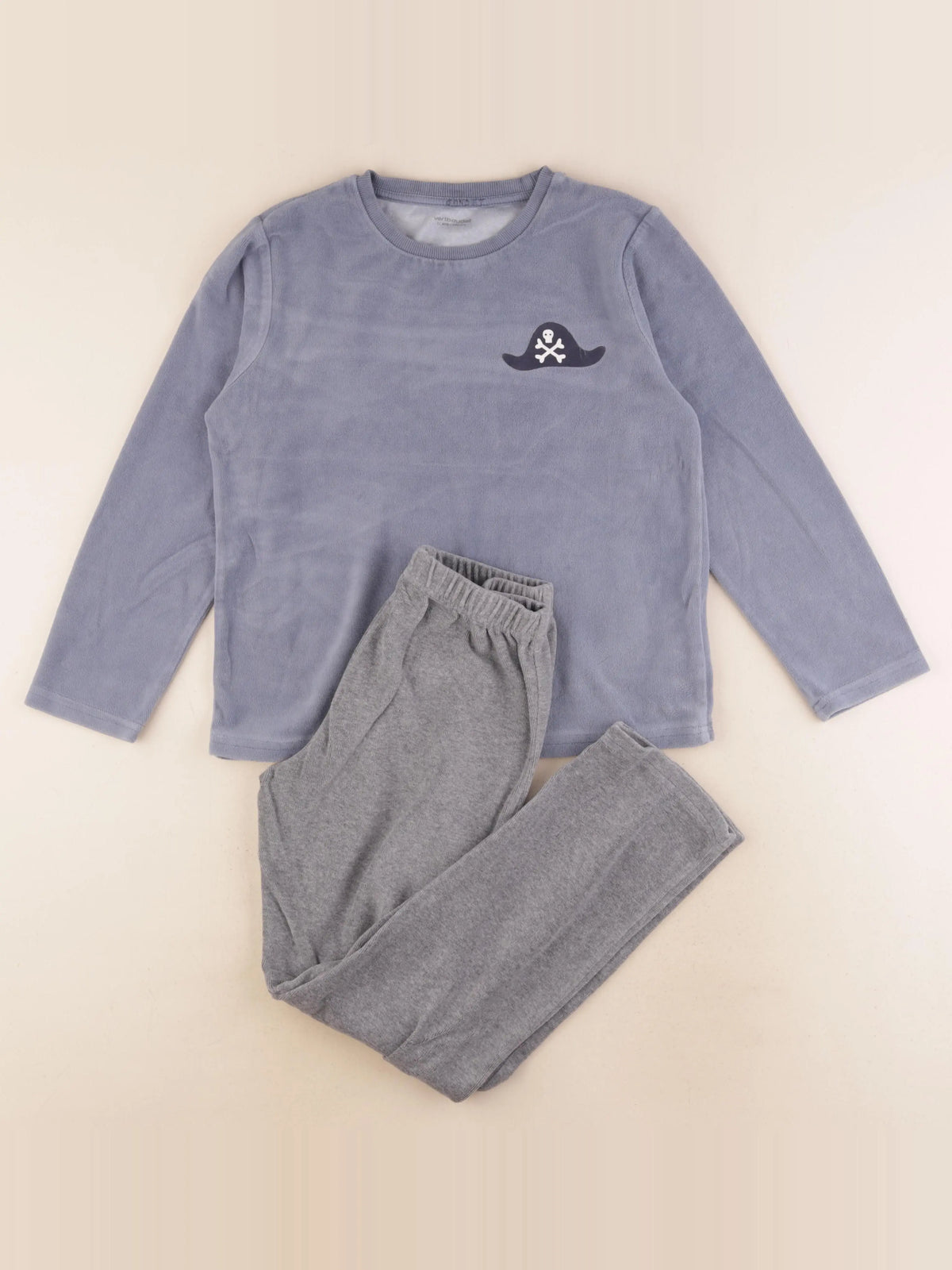 Vertbaudet - pyjama velours bleu, gris - 10 ans