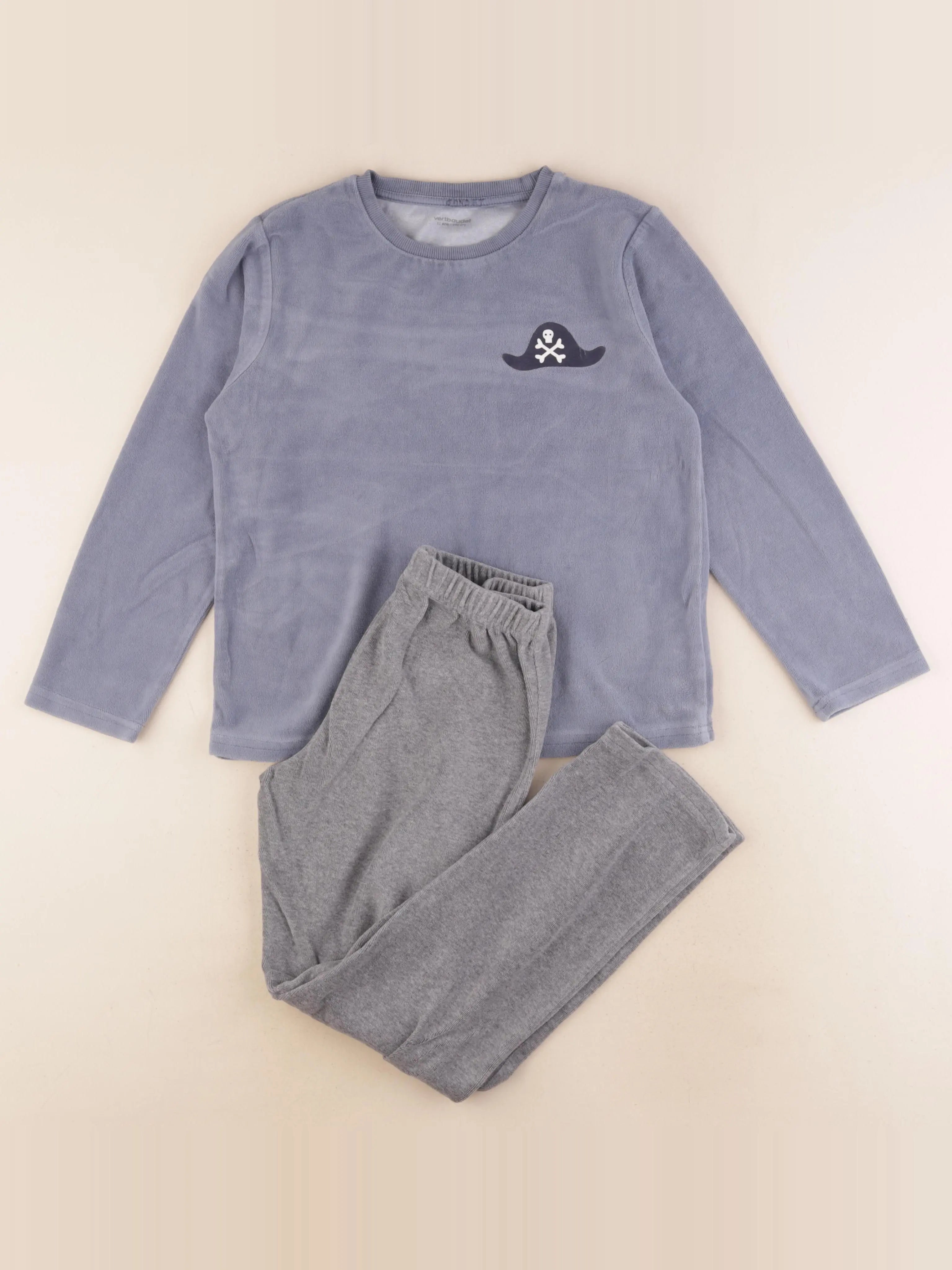 Vertbaudet - pyjama velours bleu, gris - 10 ans