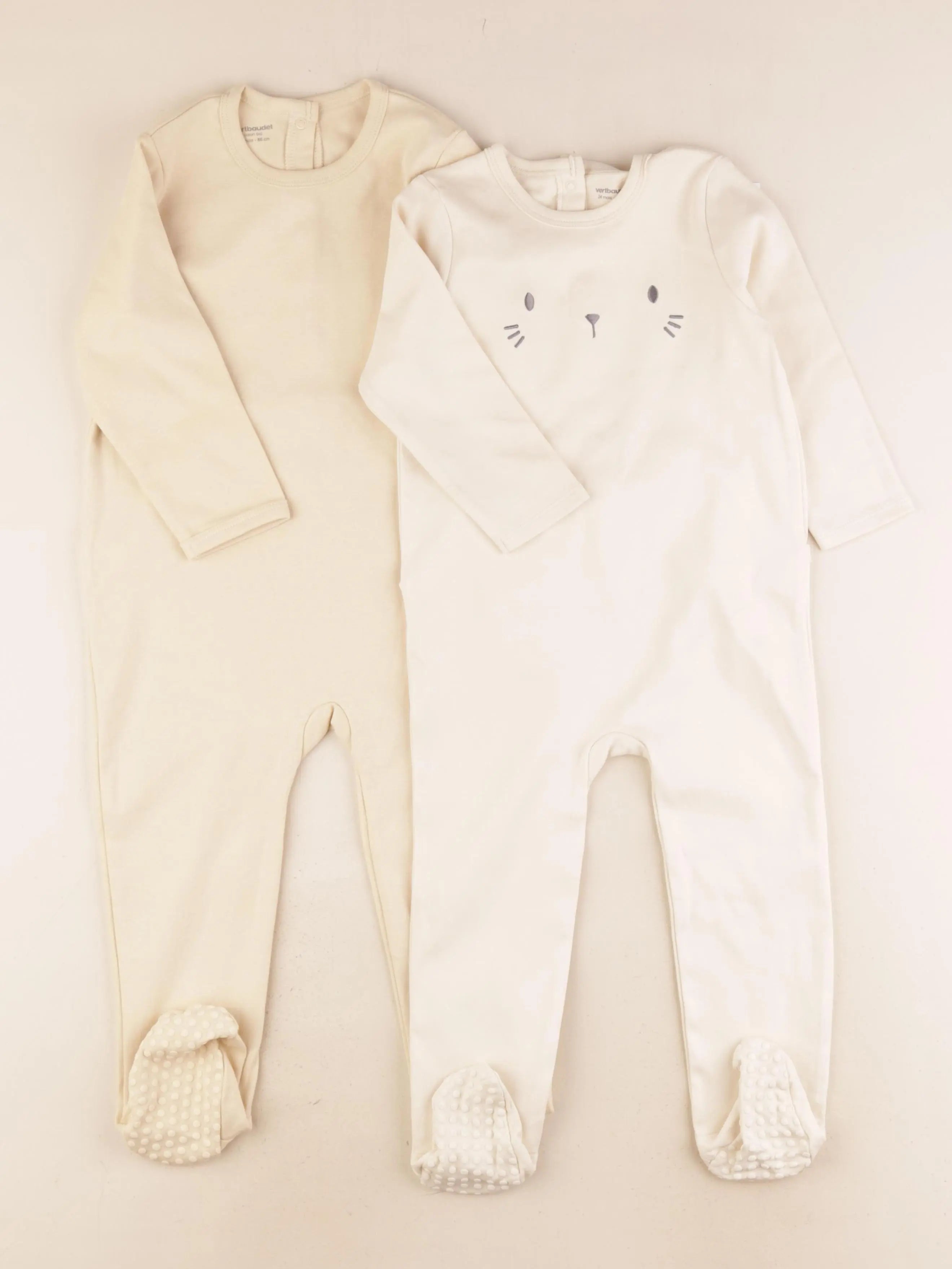 Vertbaudet - lot de 2 pyjamas coton beige - 24 mois