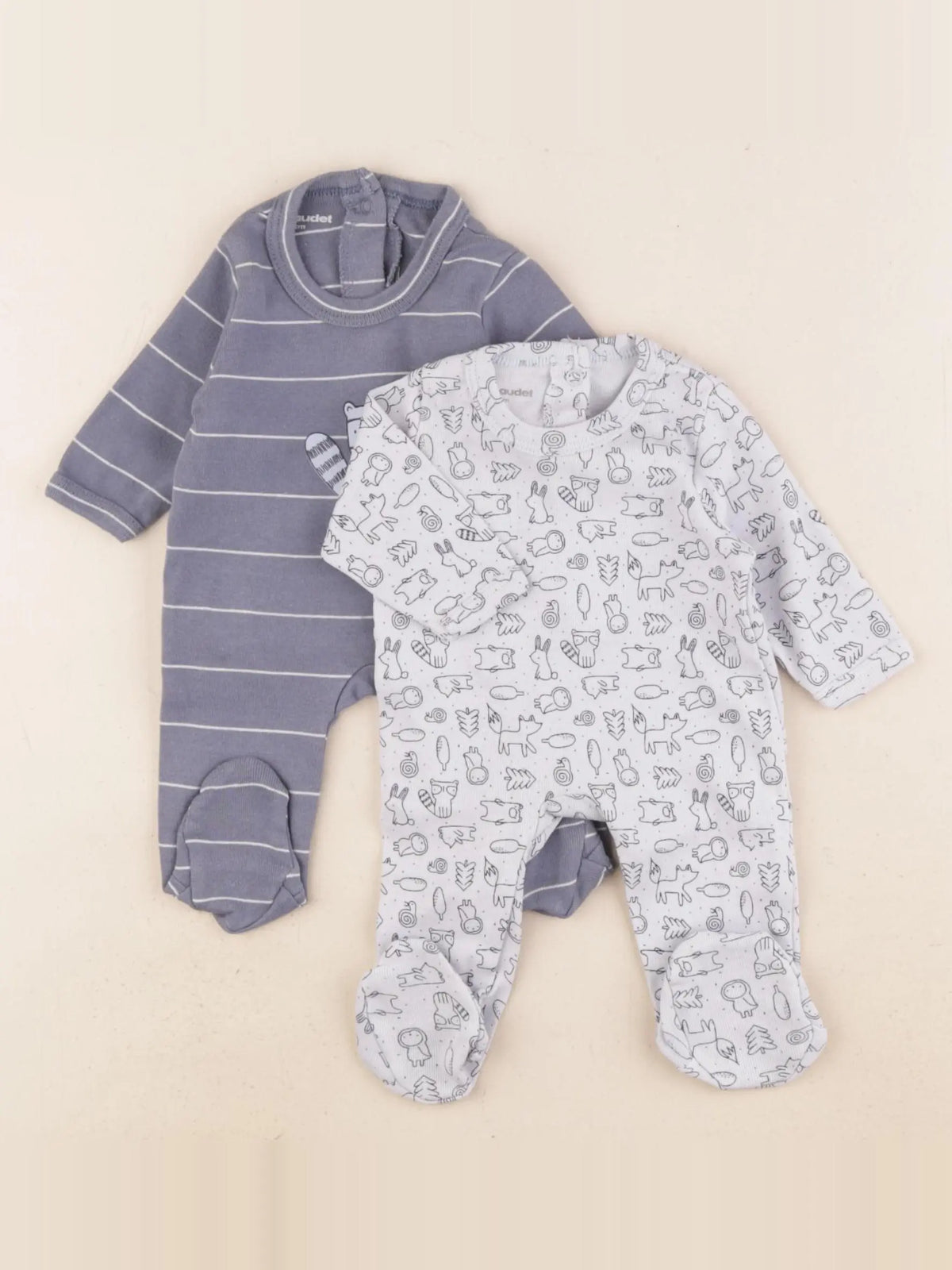Vertbaudet - lot de 2 pyjamas coton bleu - 0 mois