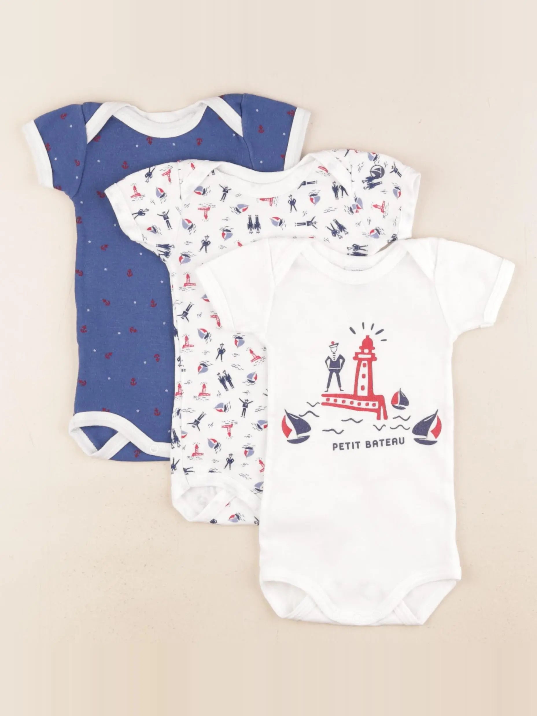 Petit Bateau - lot de 3 bodies en coton coton bleu, blanc - 3 mois