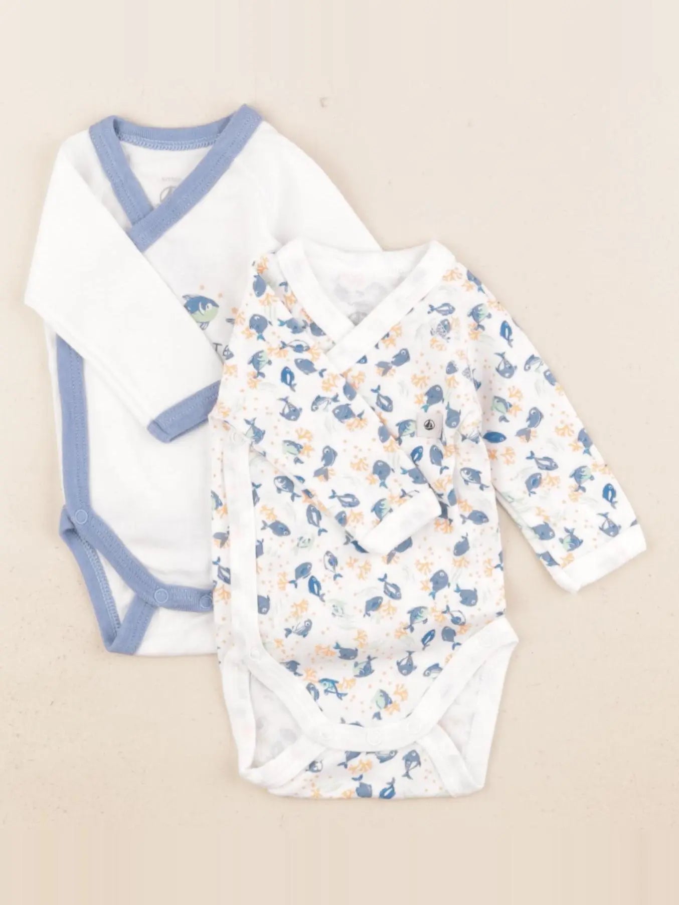 Petit Bateau - lot de 2 bodies en coton coton bleu, blanc - 0 mois