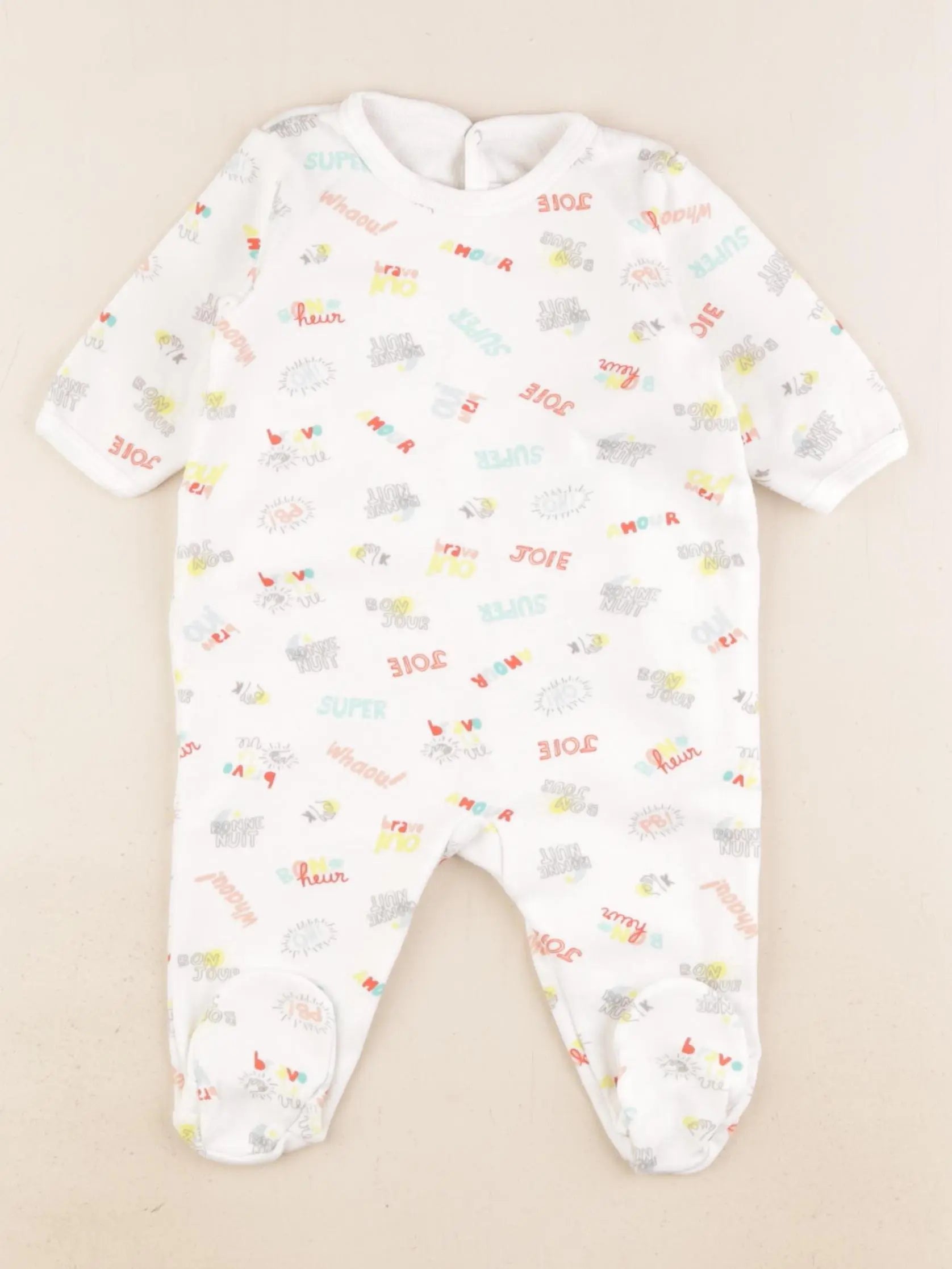 Petit Bateau - pyjama coton blanc, multicolore - 3 mois