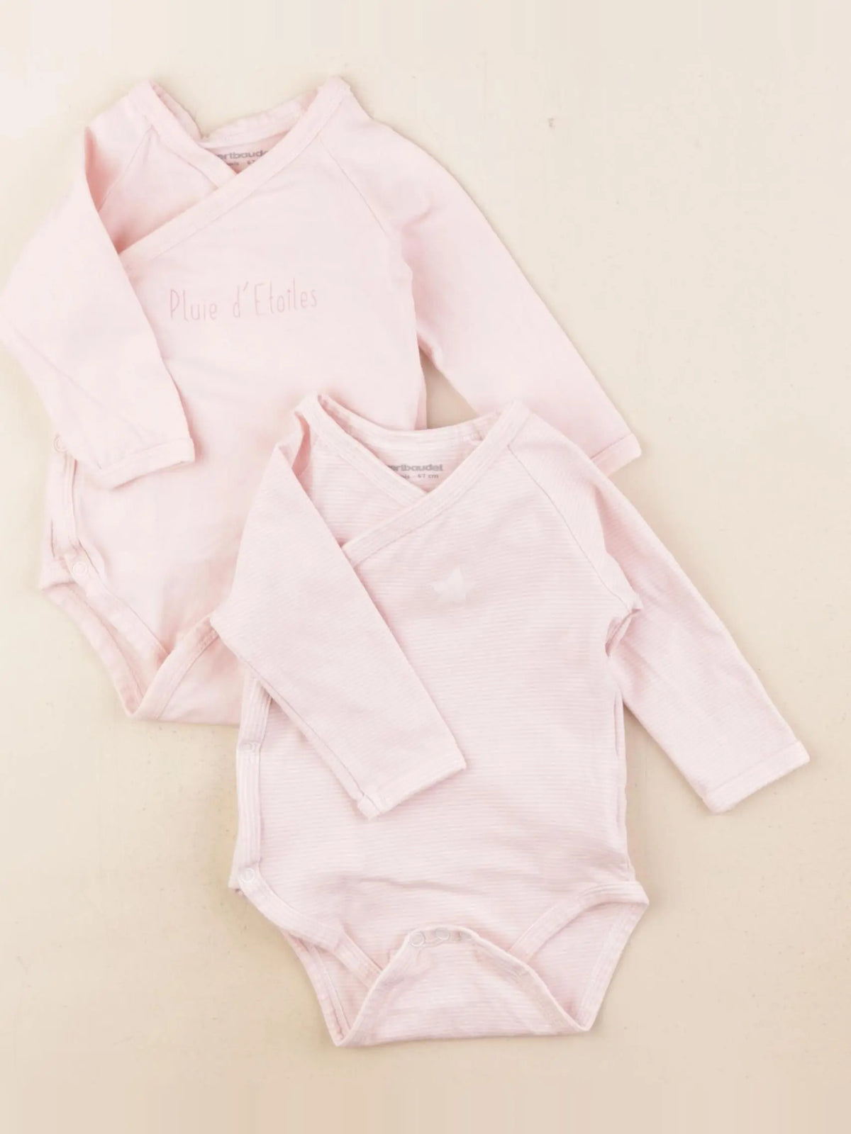 Vertbaudet - lot de 2 bodies en coton rose - 6 mois