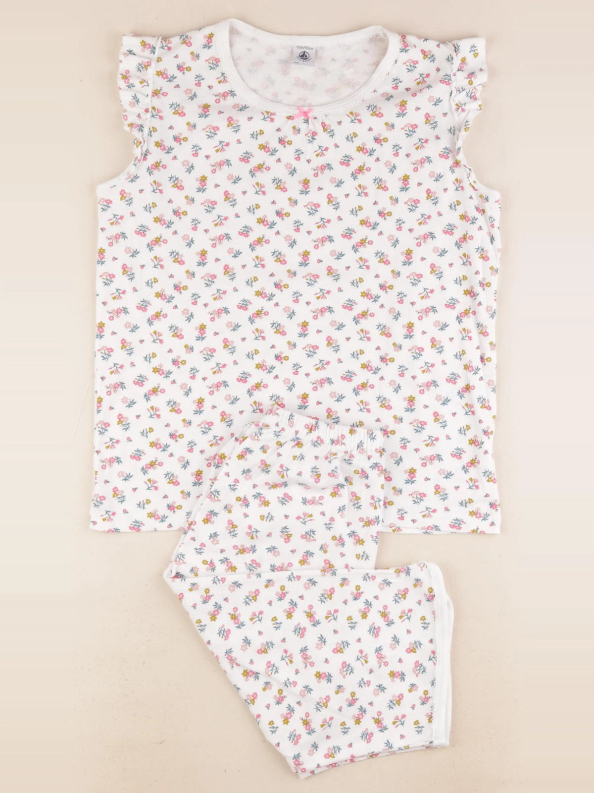 Petit Bateau - pyjama coton blanc, rose - 12 ans