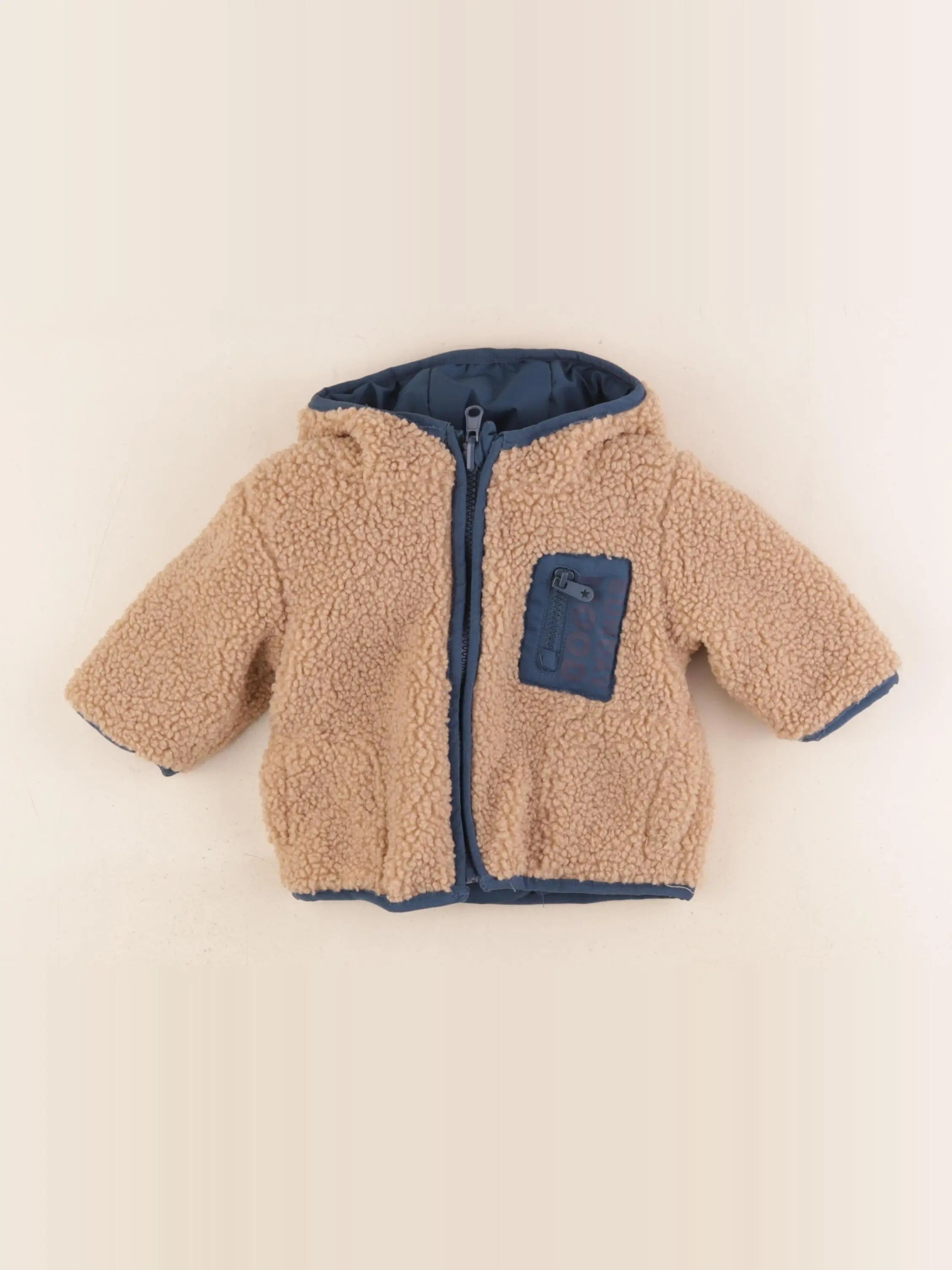 Vertbaudet - doudoune bleu, beige - 3 mois