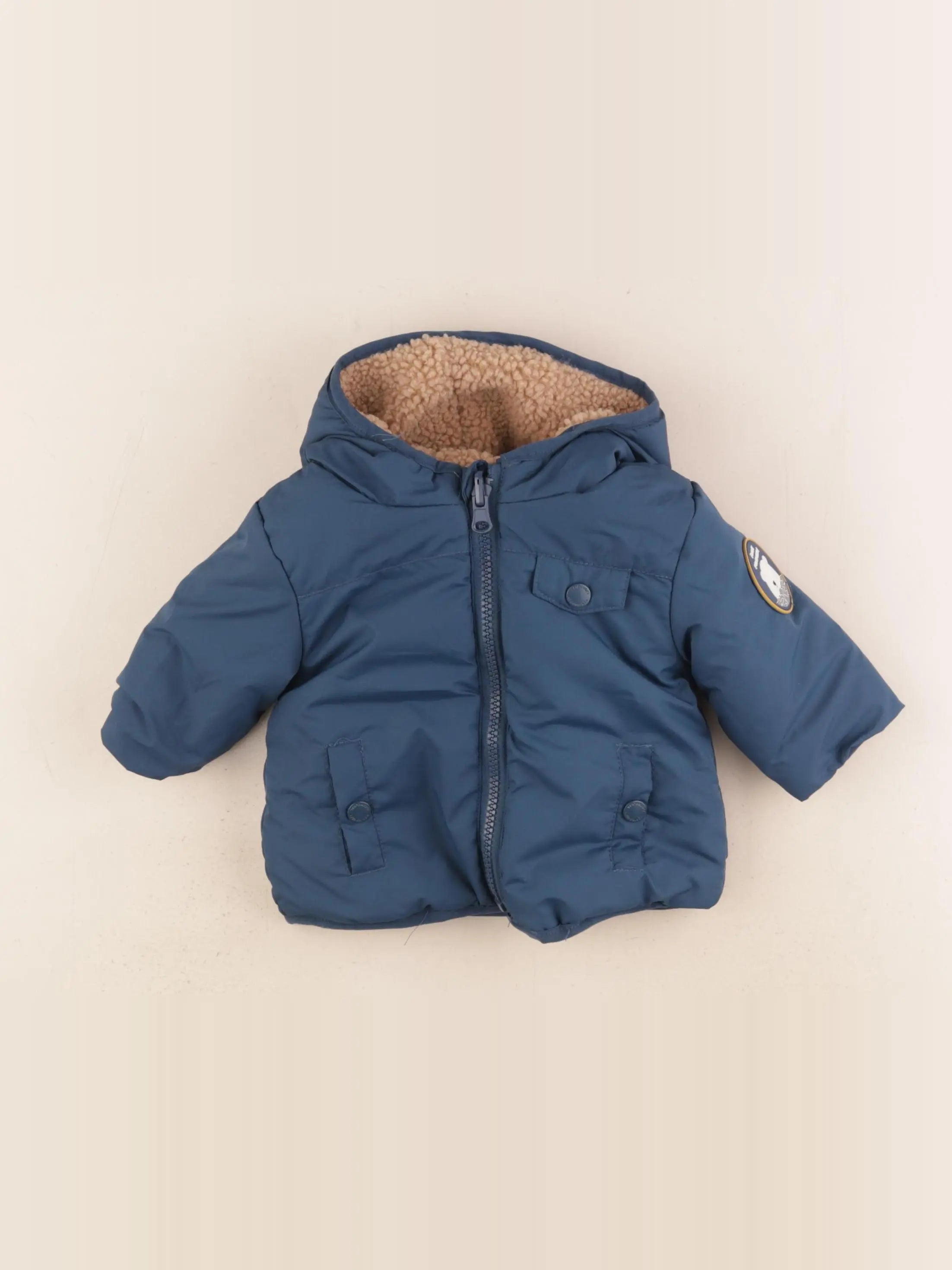 Vertbaudet - doudoune bleu, beige - 3 mois