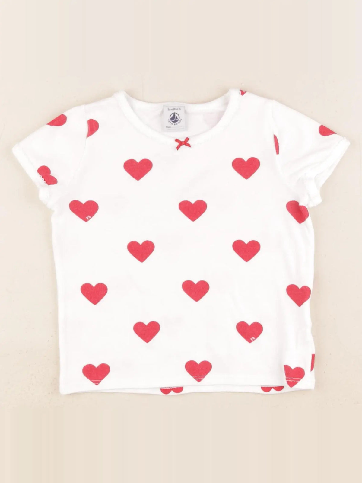 Petit Bateau - maillot de corps blanc, rouge - 2 ans