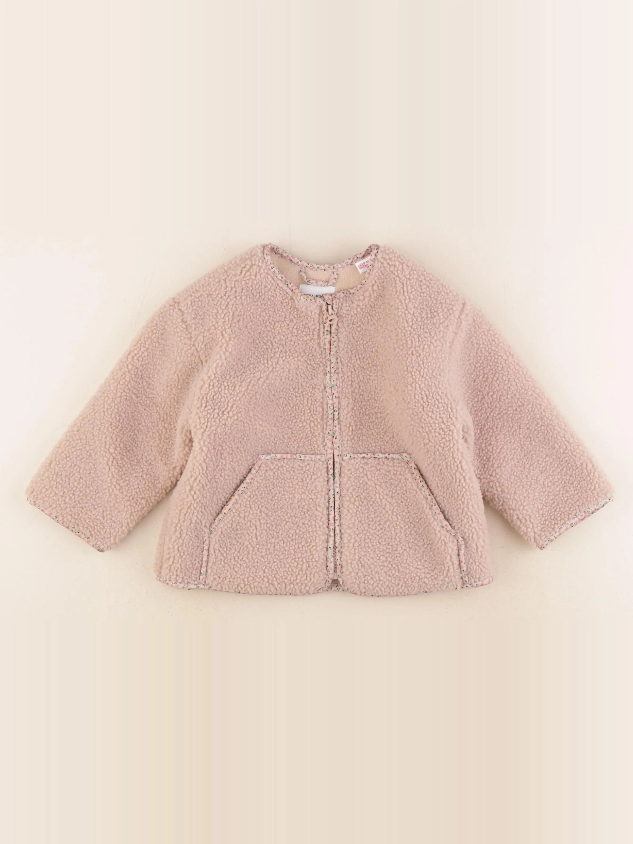 Zara - veste doublé marron, rose - 12/18 mois