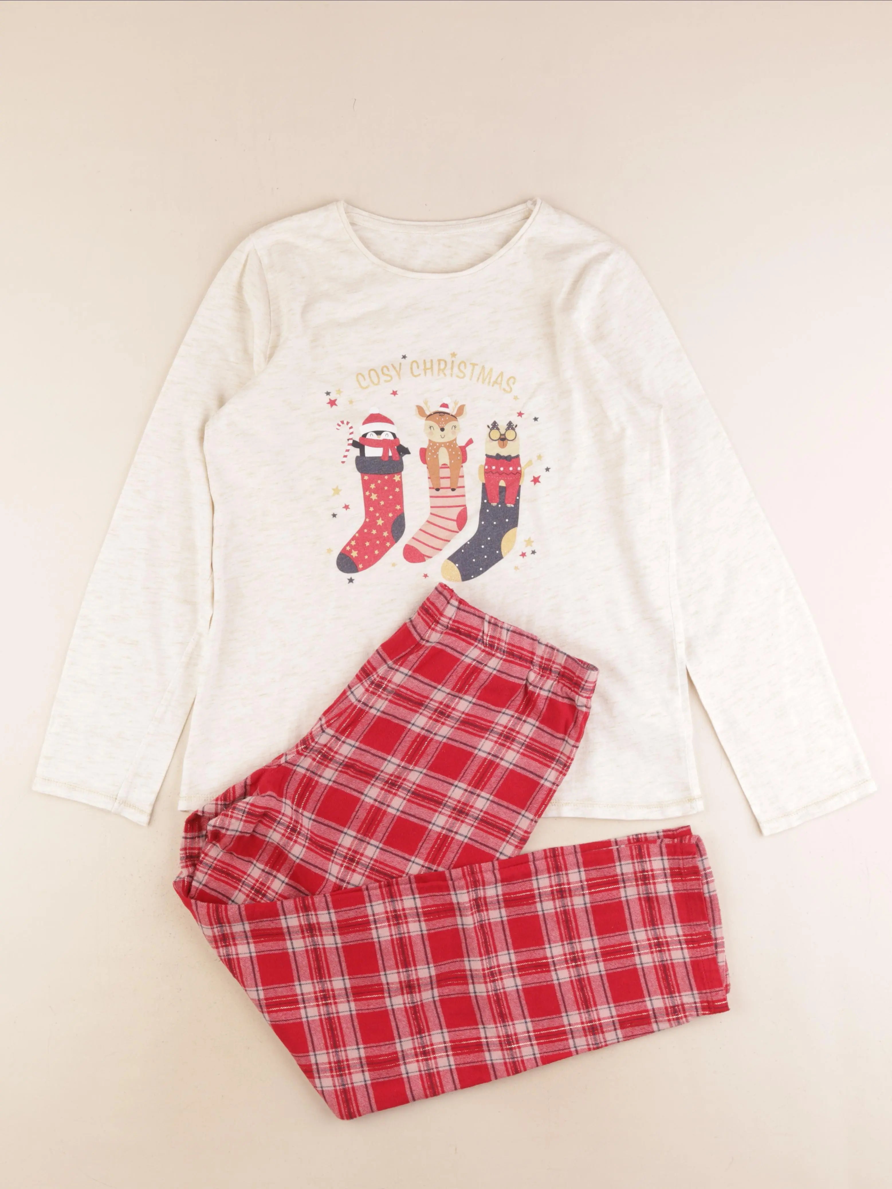 Vertbaudet - pyjama coton beige, rouge - 13/14 ans