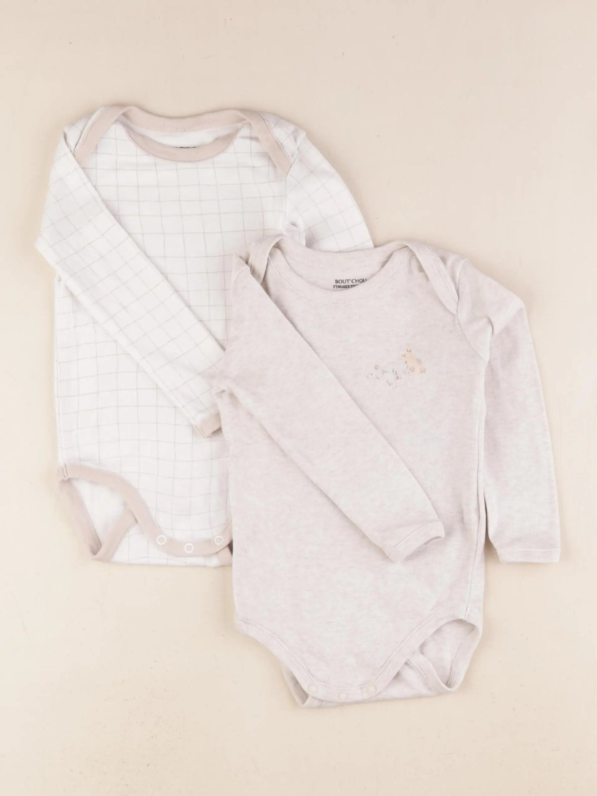 Boutchou - lot de 2 bodies en coton blanc, beige - 12 mois