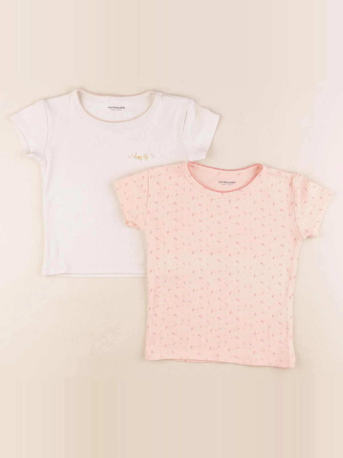 Vertbaudet - lot de 2 maillots de corps beige, rose - 4 ans