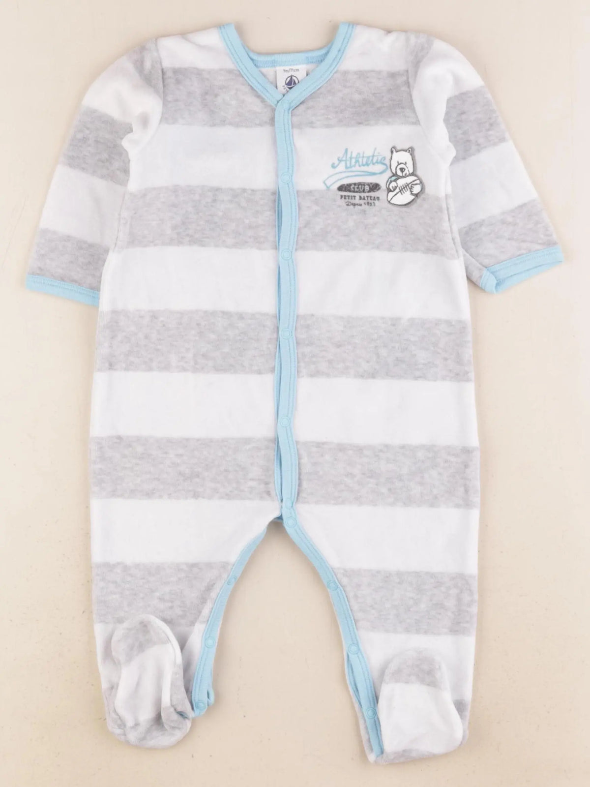 Petit Bateau - pyjama velours bleu, gris - 9 mois