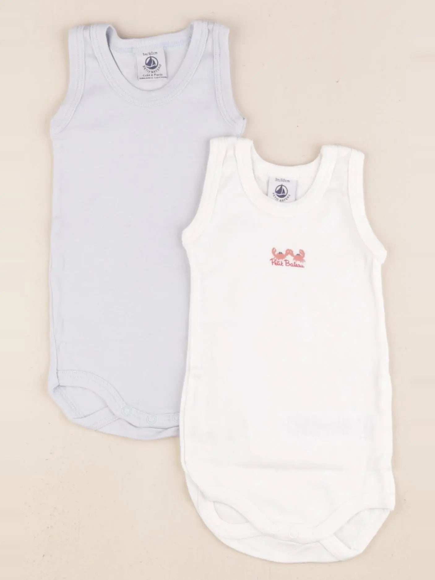 Petit Bateau - lot de 2 bodies en coton bleu, blanc - 3 mois