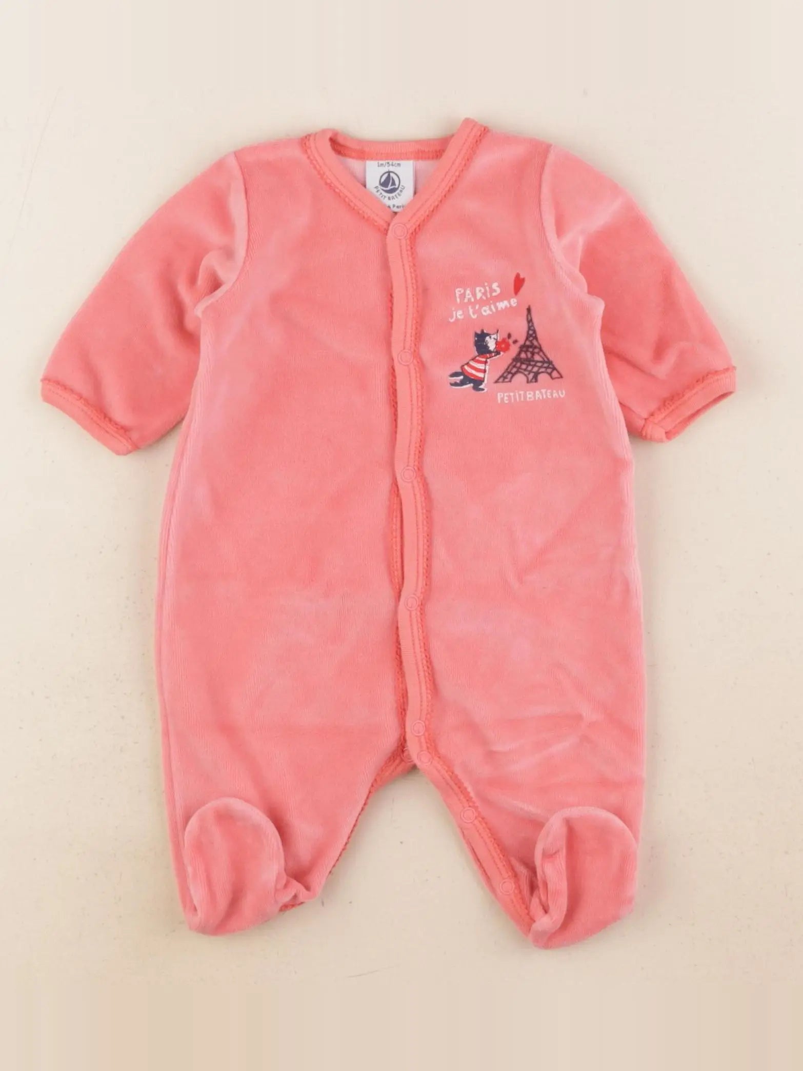 Petit Bateau - pyjama velours rose - 1 mois