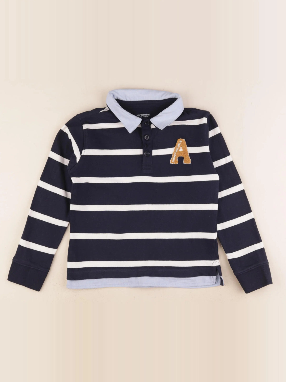 Vertbaudet - polo bleu, blanc - 8 ans