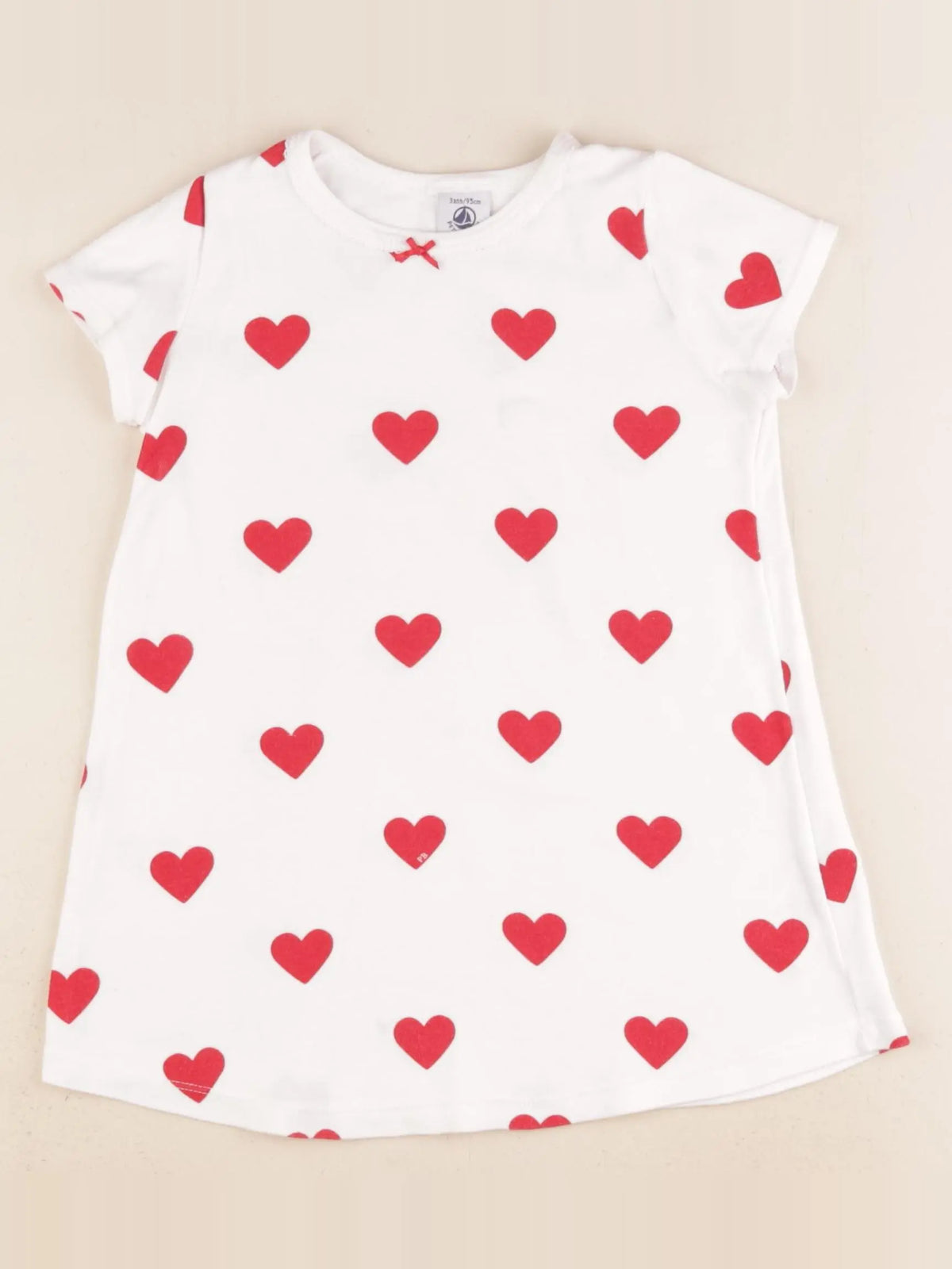 Petit Bateau - chemise de nuit coton blanc, rouge - 3 ans