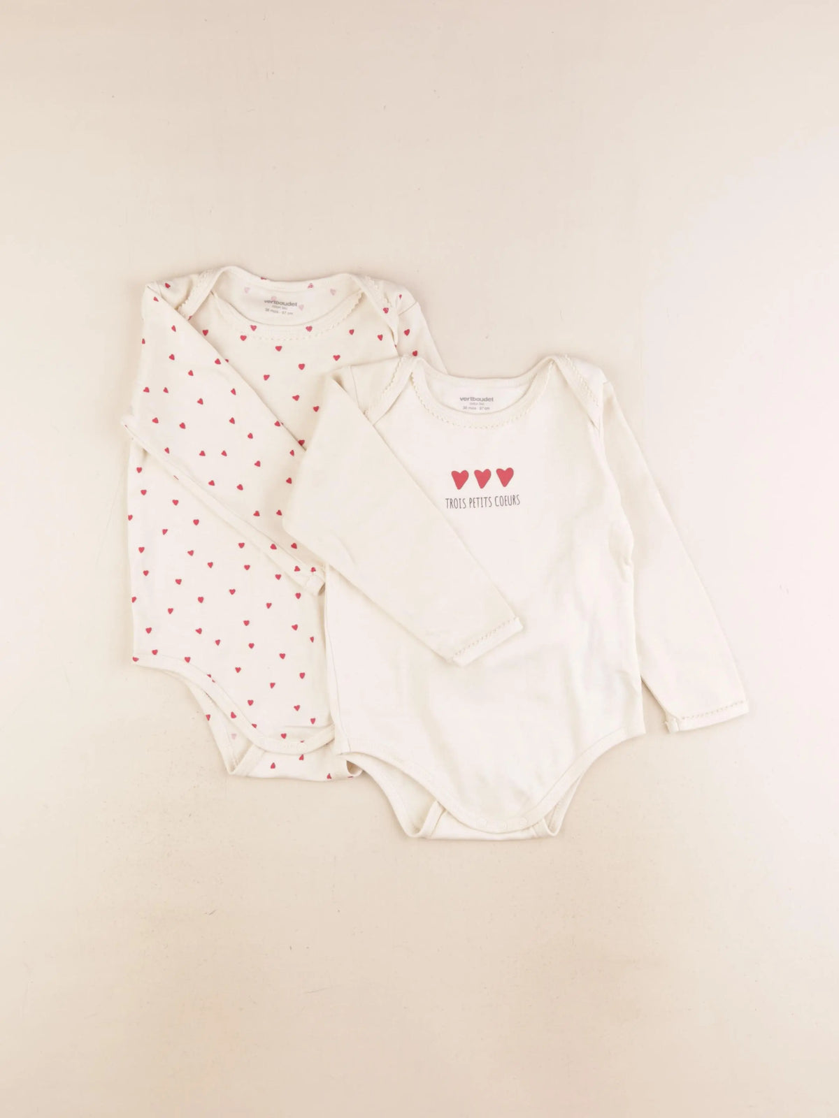 Vertbaudet - lot de 2 bodies en coton beige - 36 mois