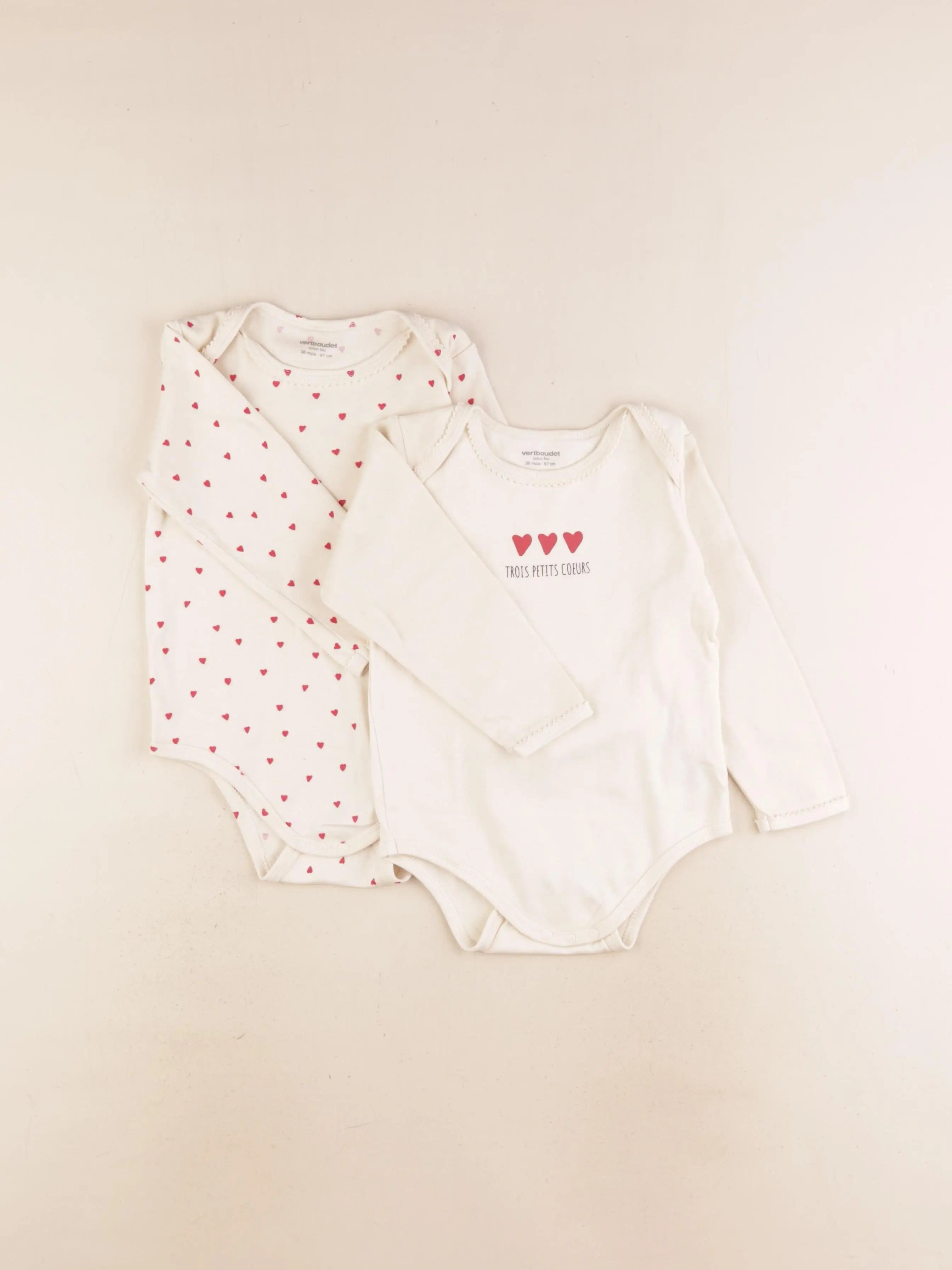 Vertbaudet - lot de 2 bodies en coton beige - 36 mois