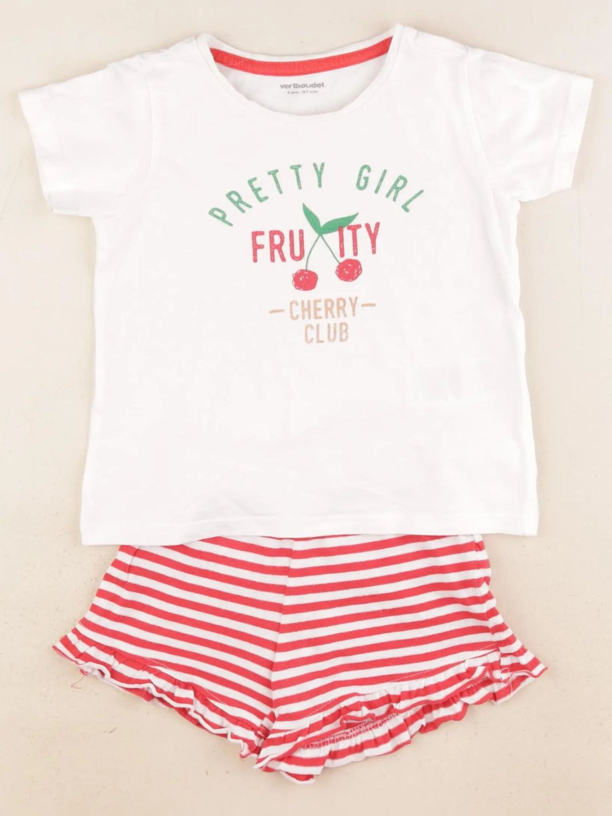 Vertbaudet - pyjama coton blanc, rouge - 3 ans