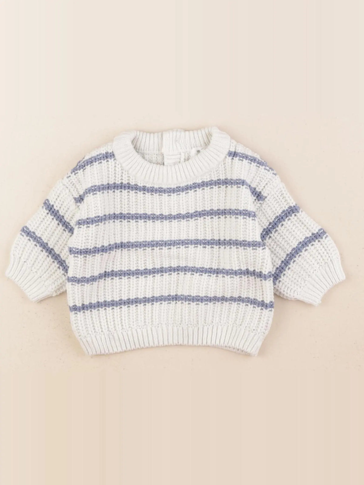 Vertbaudet - pull blanc, bleu - 1 mois