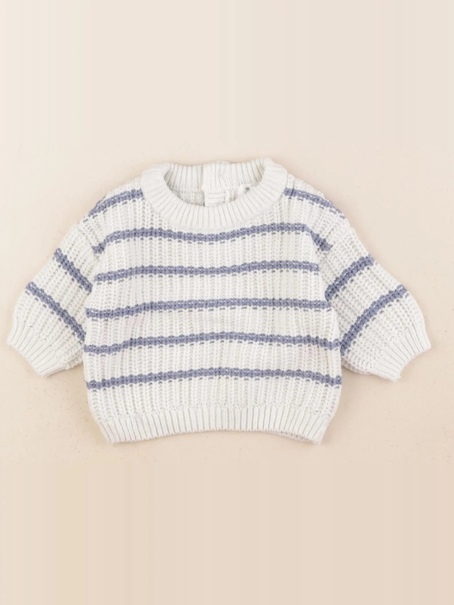 Vertbaudet - pull blanc, bleu - 1 mois