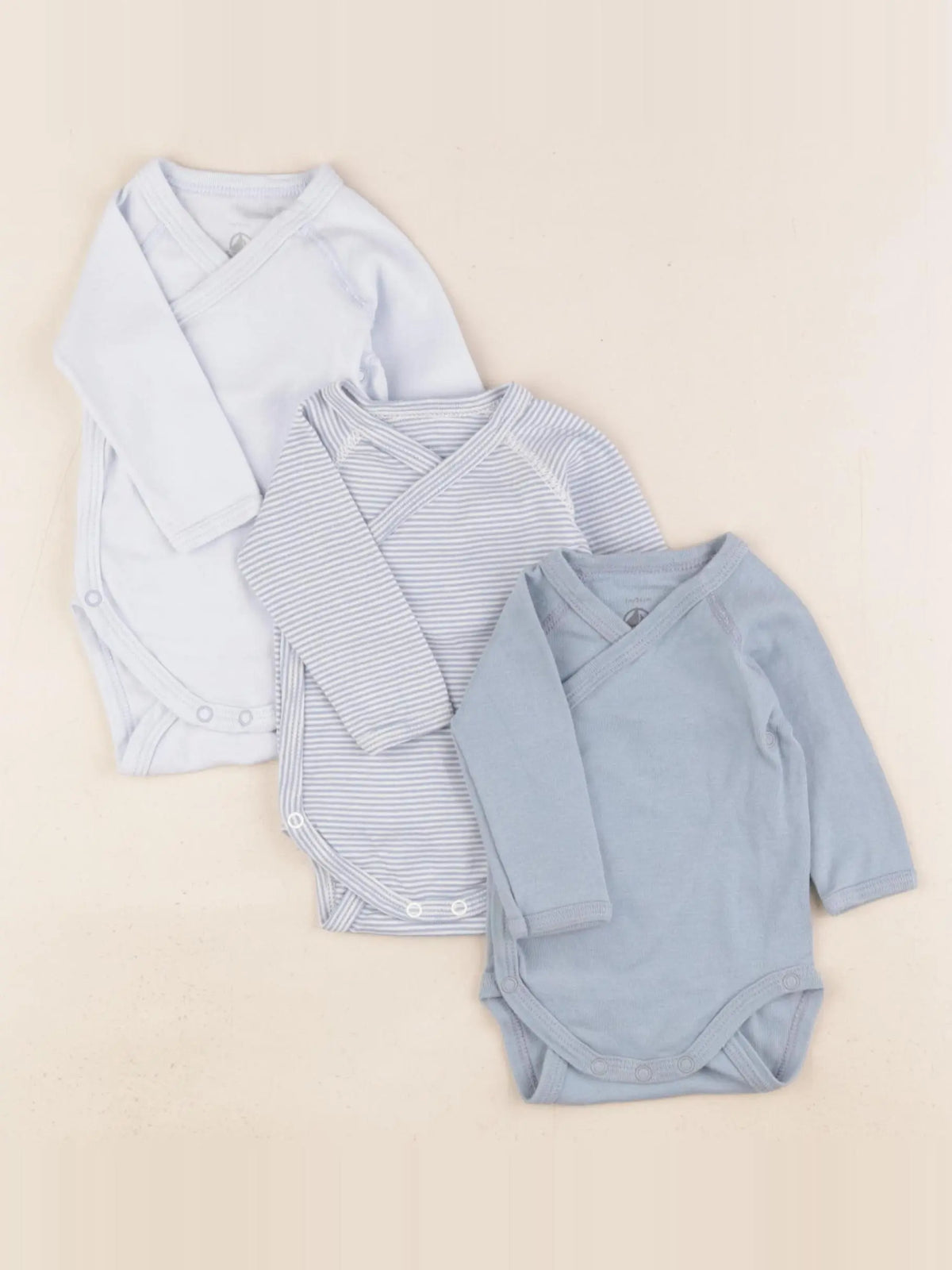 Petit Bateau - lot de 3 bodies en coton bleu - 1 mois