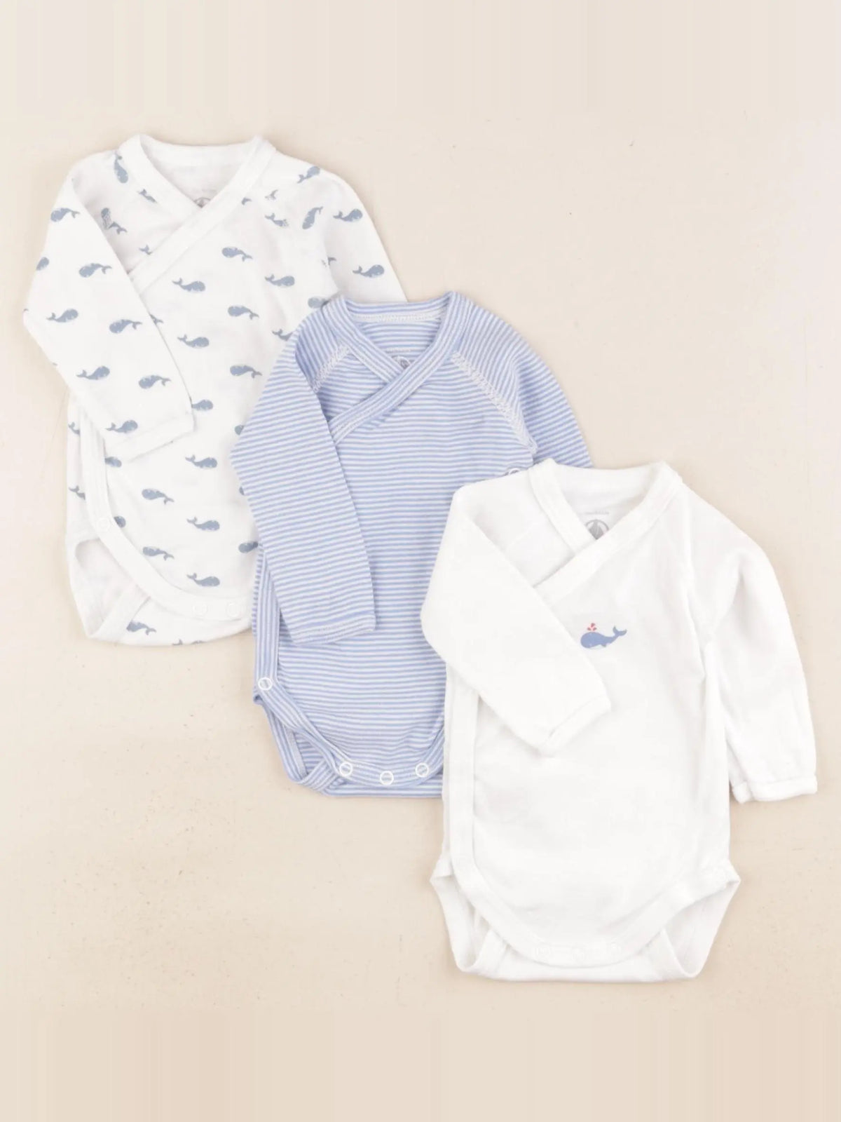 Petit Bateau - lot de 3 bodies en coton bleu, blanc - 1 mois