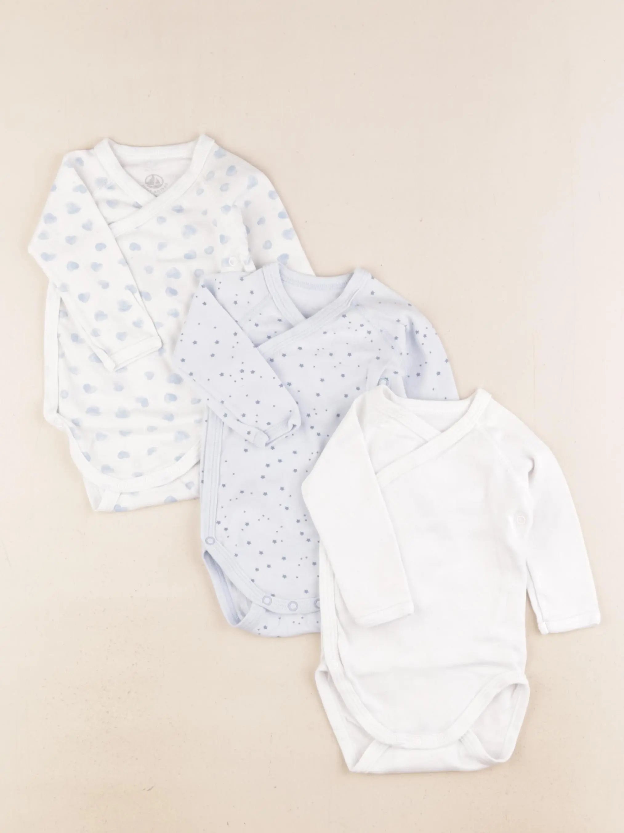 Petit Bateau - lot de 3 bodies en coton bleu, blanc - 3 mois