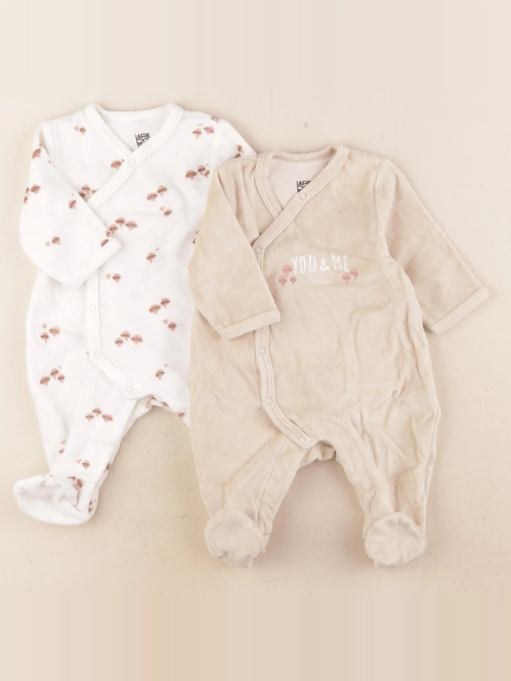 La Redoute - lot de 2 pyjamas velours beige, blanc - 1 mois