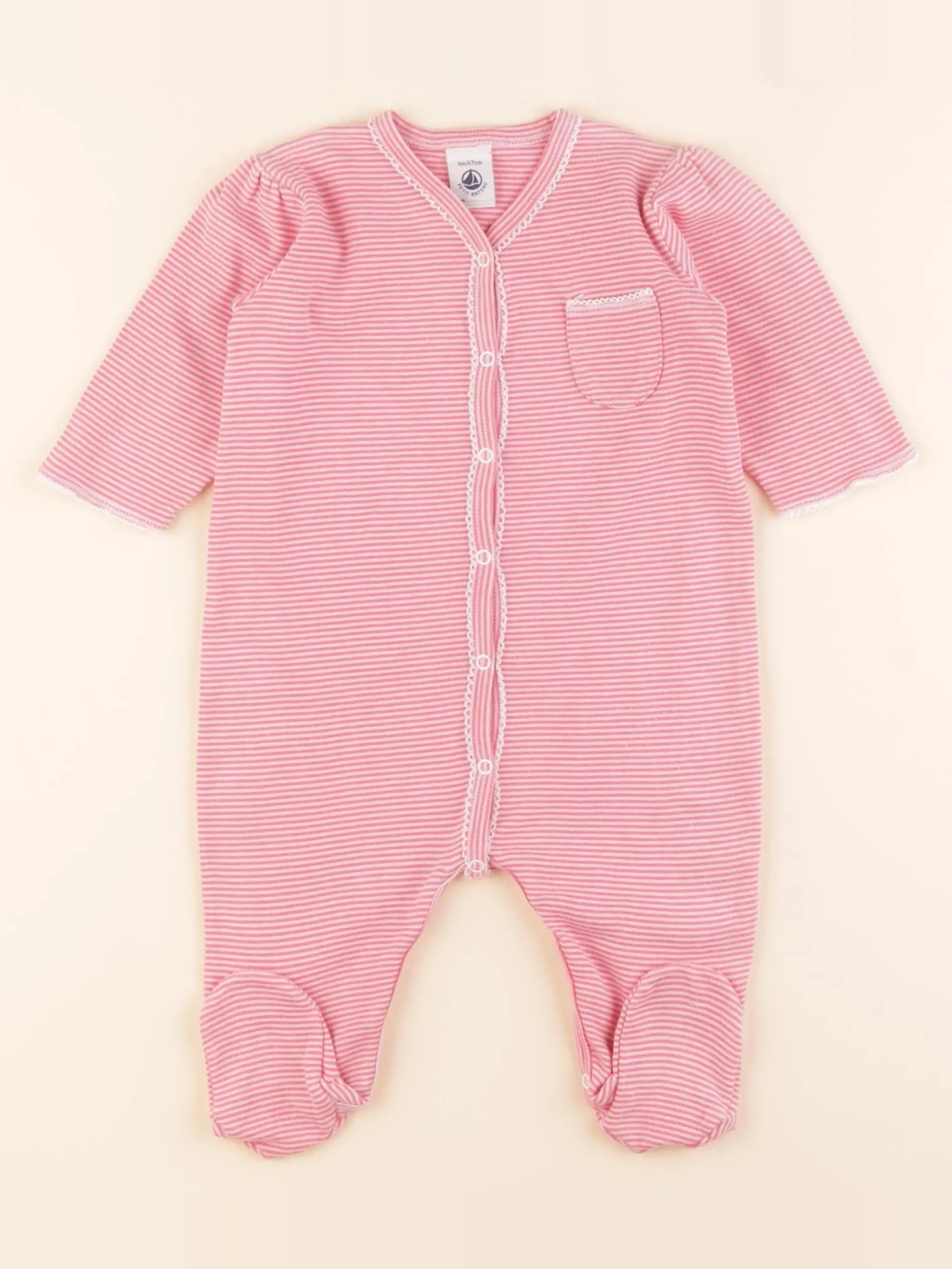 Petit Bateau - pyjama coton rose - 6 mois