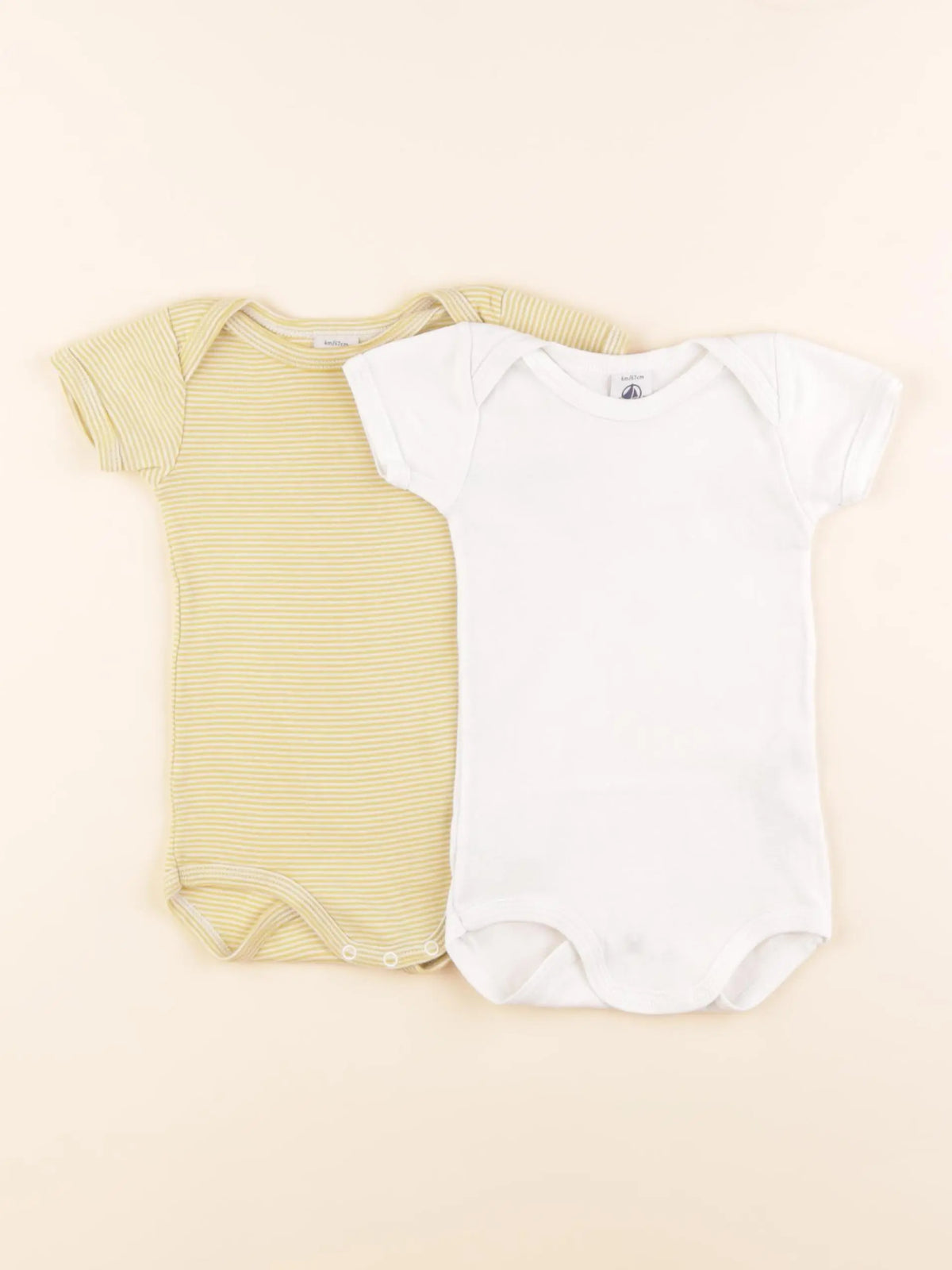 Petit Bateau - lot de 2 bodies en coton jaune, blanc - 6 mois