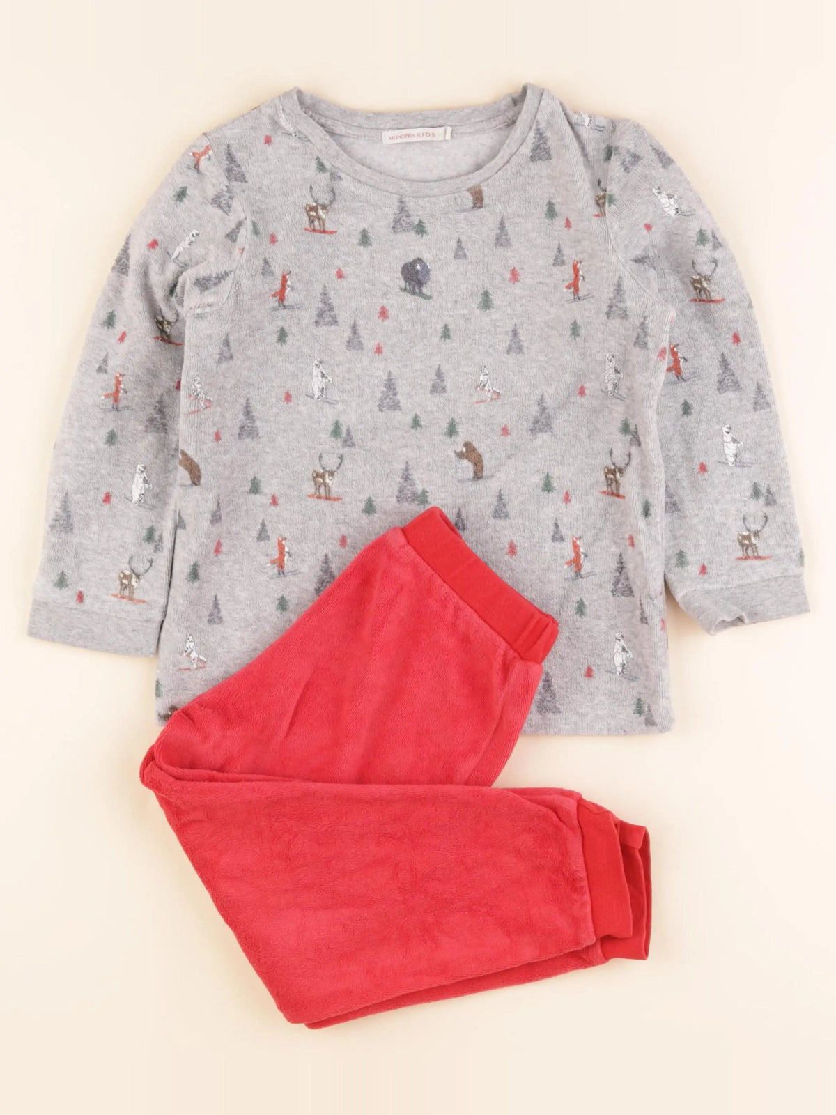 Monoprix - pyjama velours gris, rouge - 4 ans