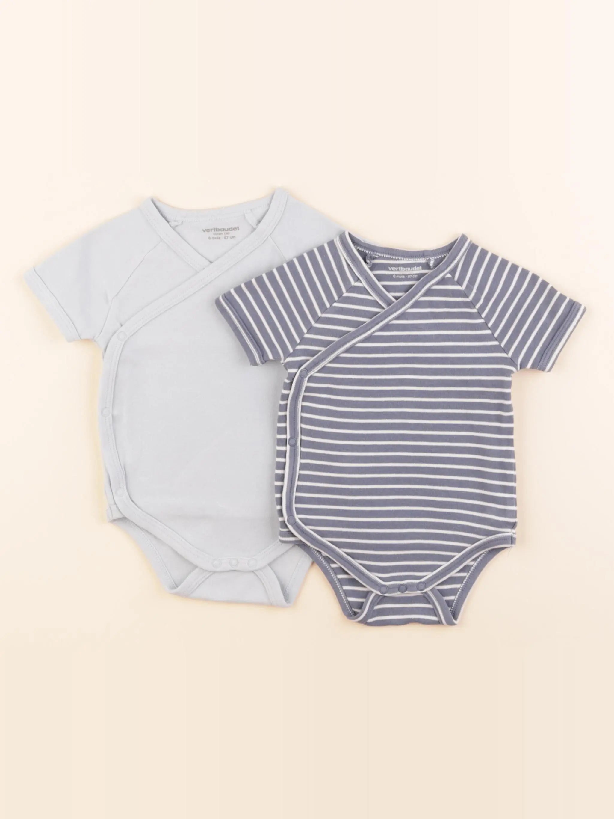 Vertbaudet - lot de 2 bodies en coton bleu - 6 mois