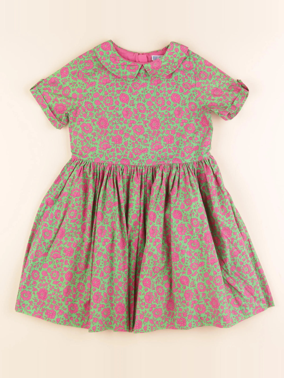 Jacadi - robe liberty vert, rose - 8 ans