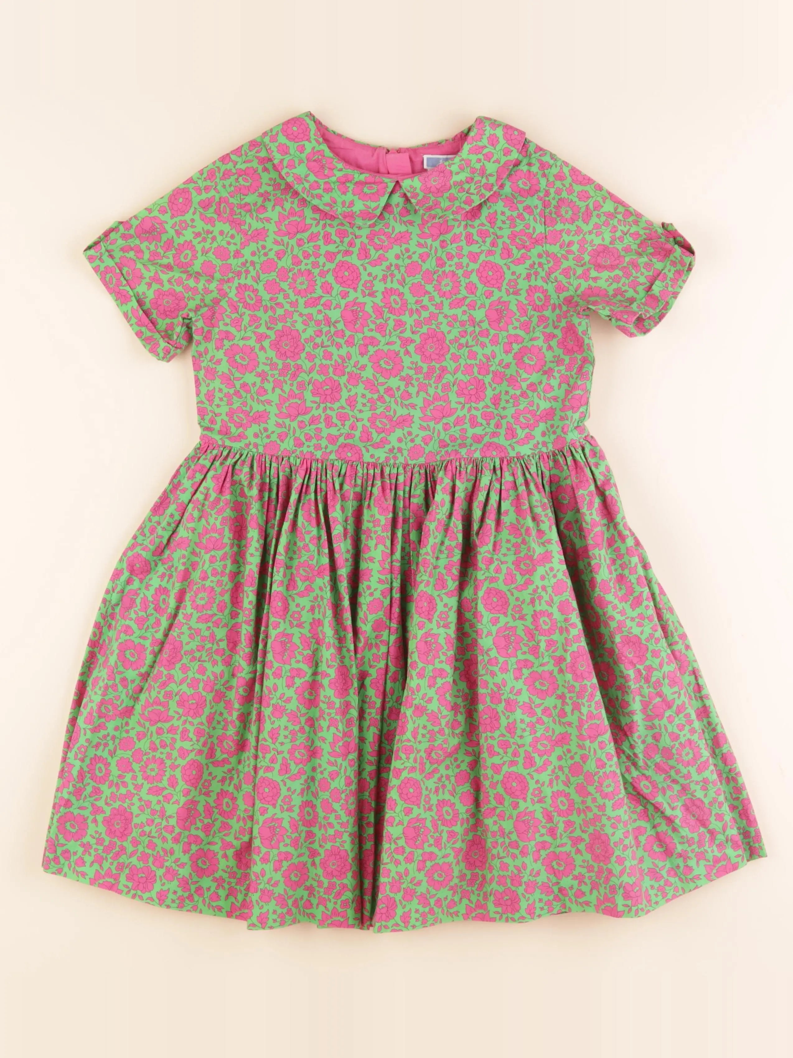 Jacadi - robe liberty vert, rose - 8 ans