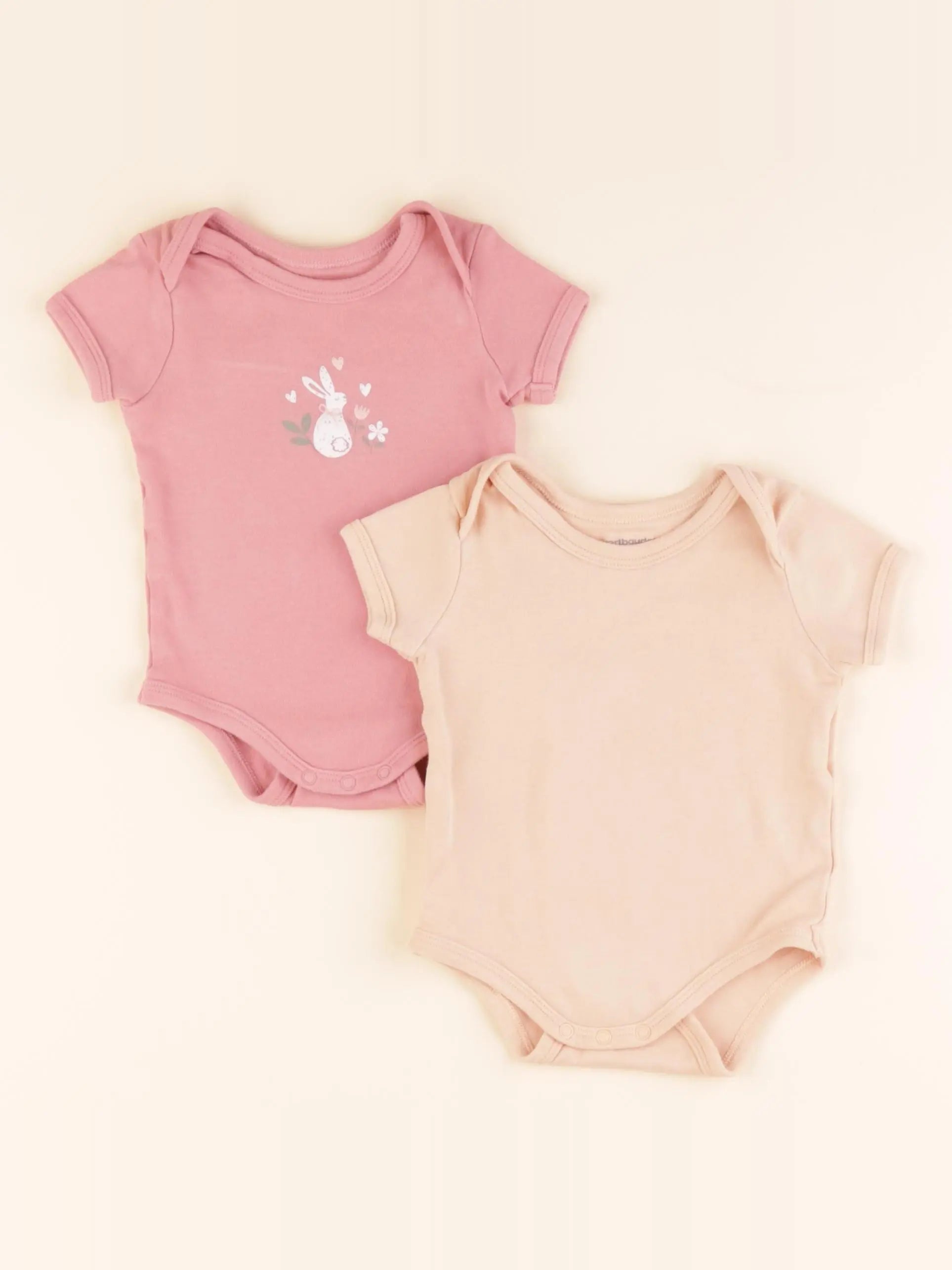 Vertbaudet - lot de 2 bodies en coton orange, rose - 9 mois