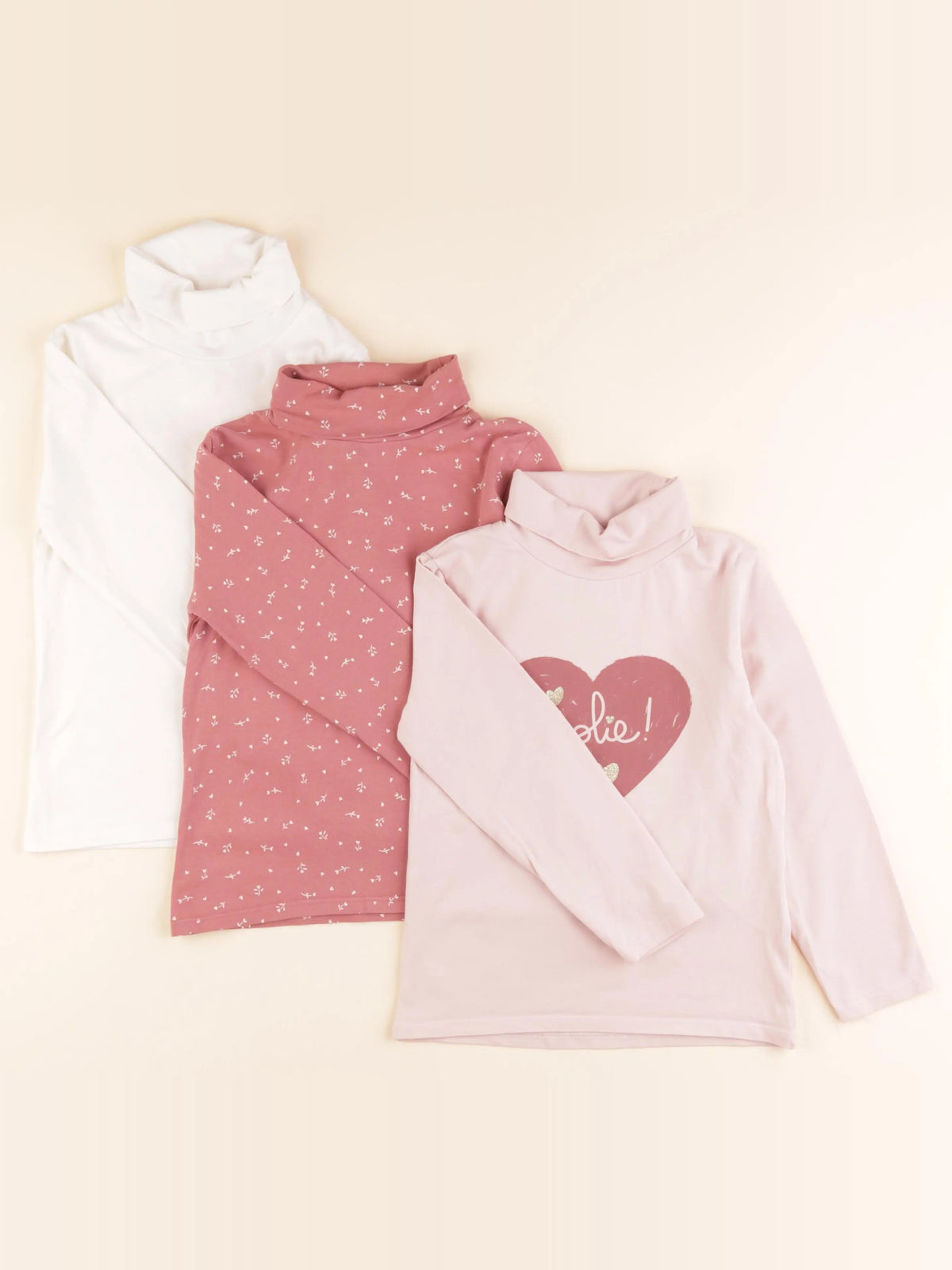 Vertbaudet - lot de 3 sous-pulls rose, blanc - 6 ans
