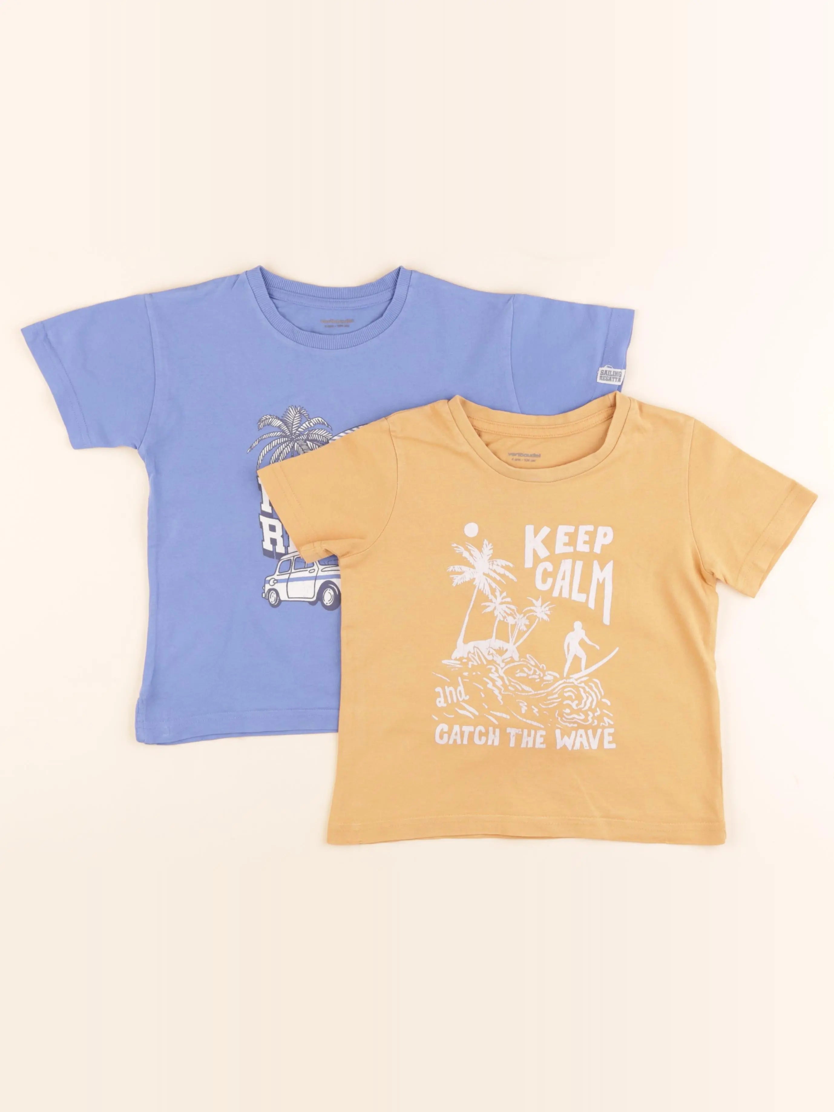 Vertbaudet - lot de 2 tee-shirts bleu, orange - 4 ans