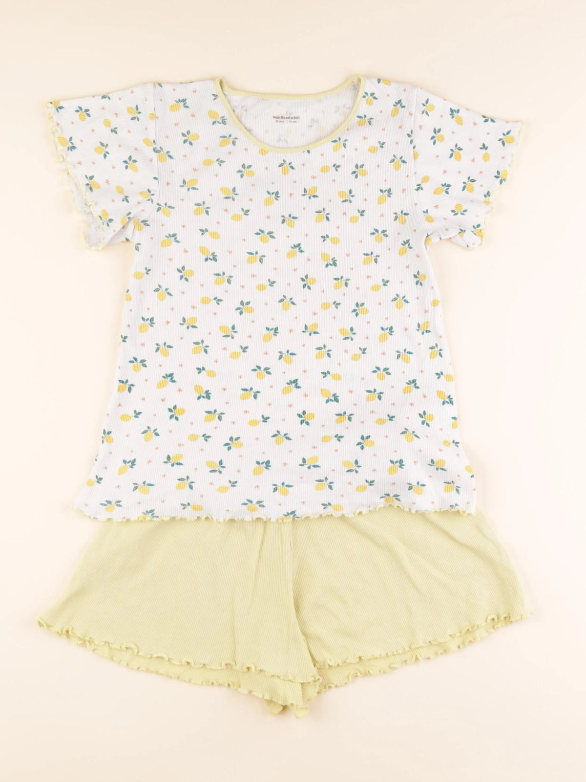 Vertbaudet - pyjama coton jaune, blanc - 10 ans
