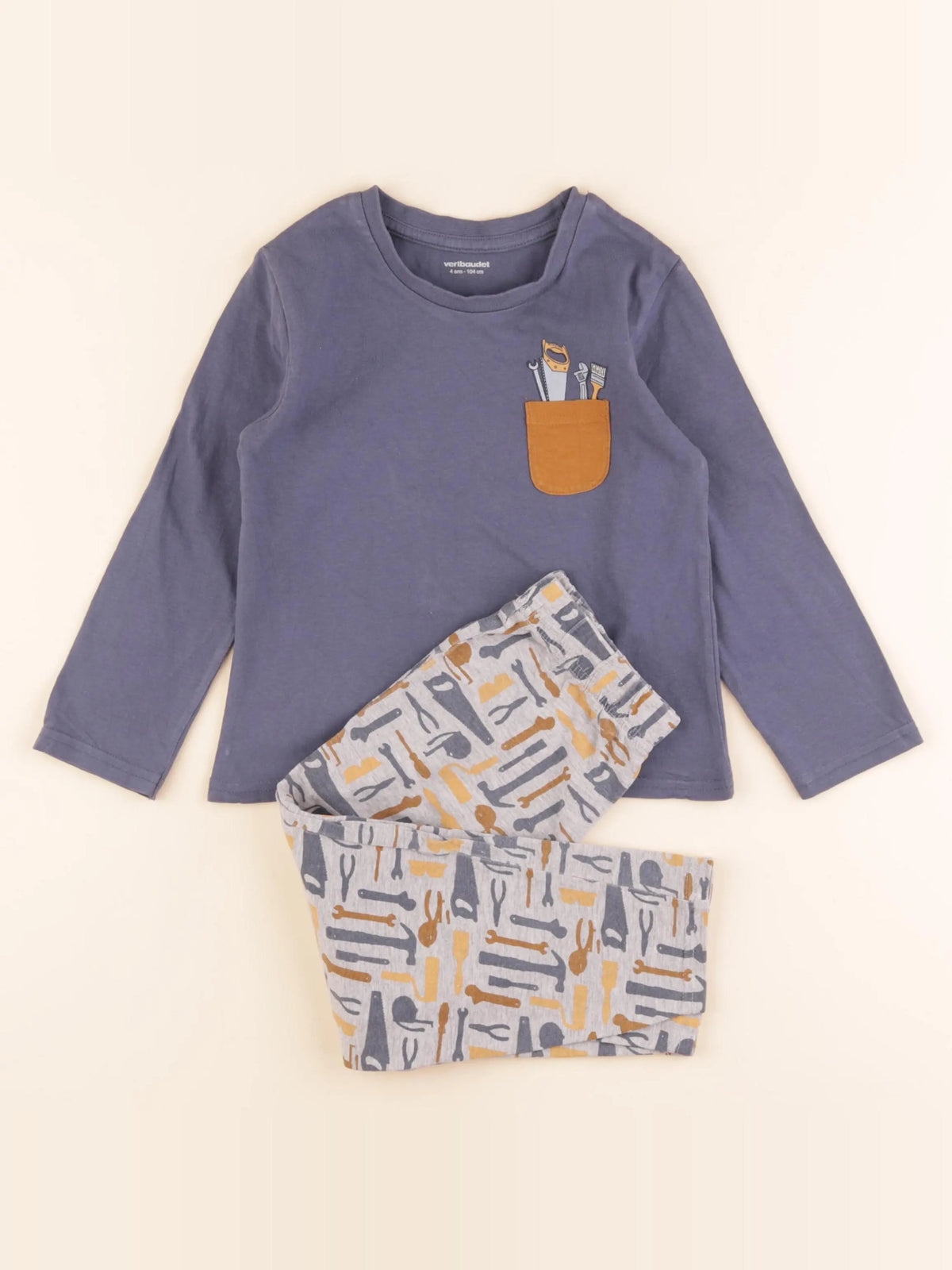 Vertbaudet - pyjama coton bleu, gris - 4 ans