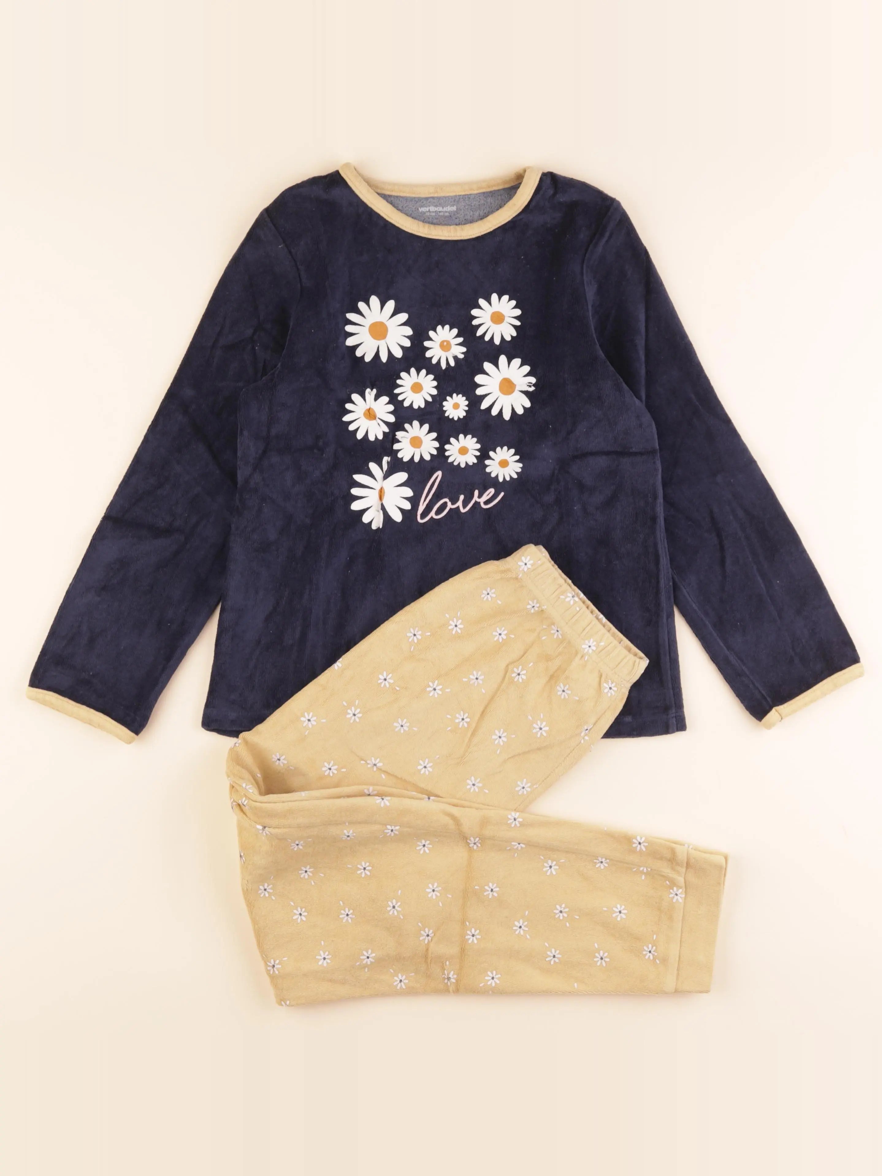 Vertbaudet - pyjama velours bleu, jaune - 10 ans